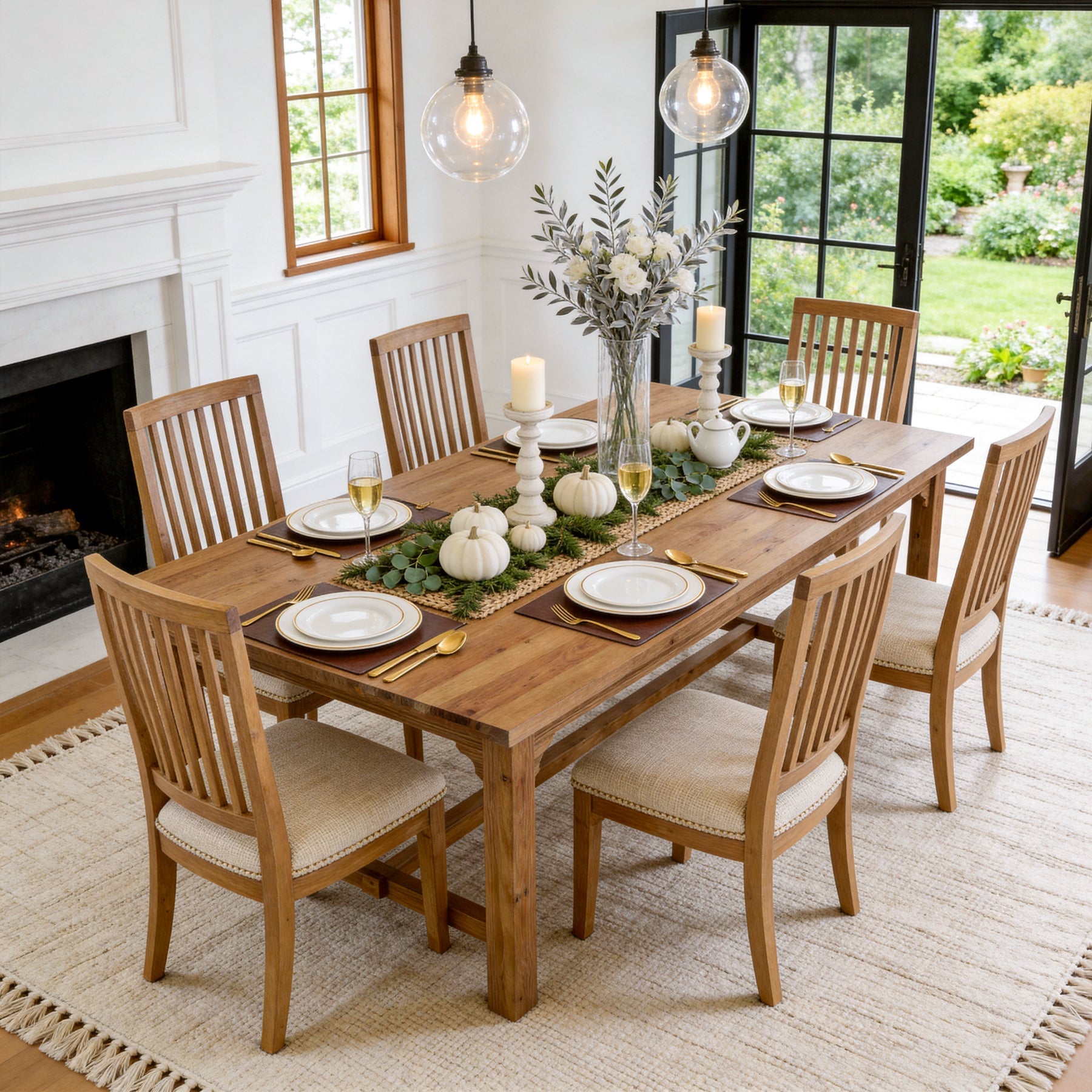 63-Inch Solid Wood 4-6 Seater Dining Table with Thick Top, Rectangular Farmhouse Table