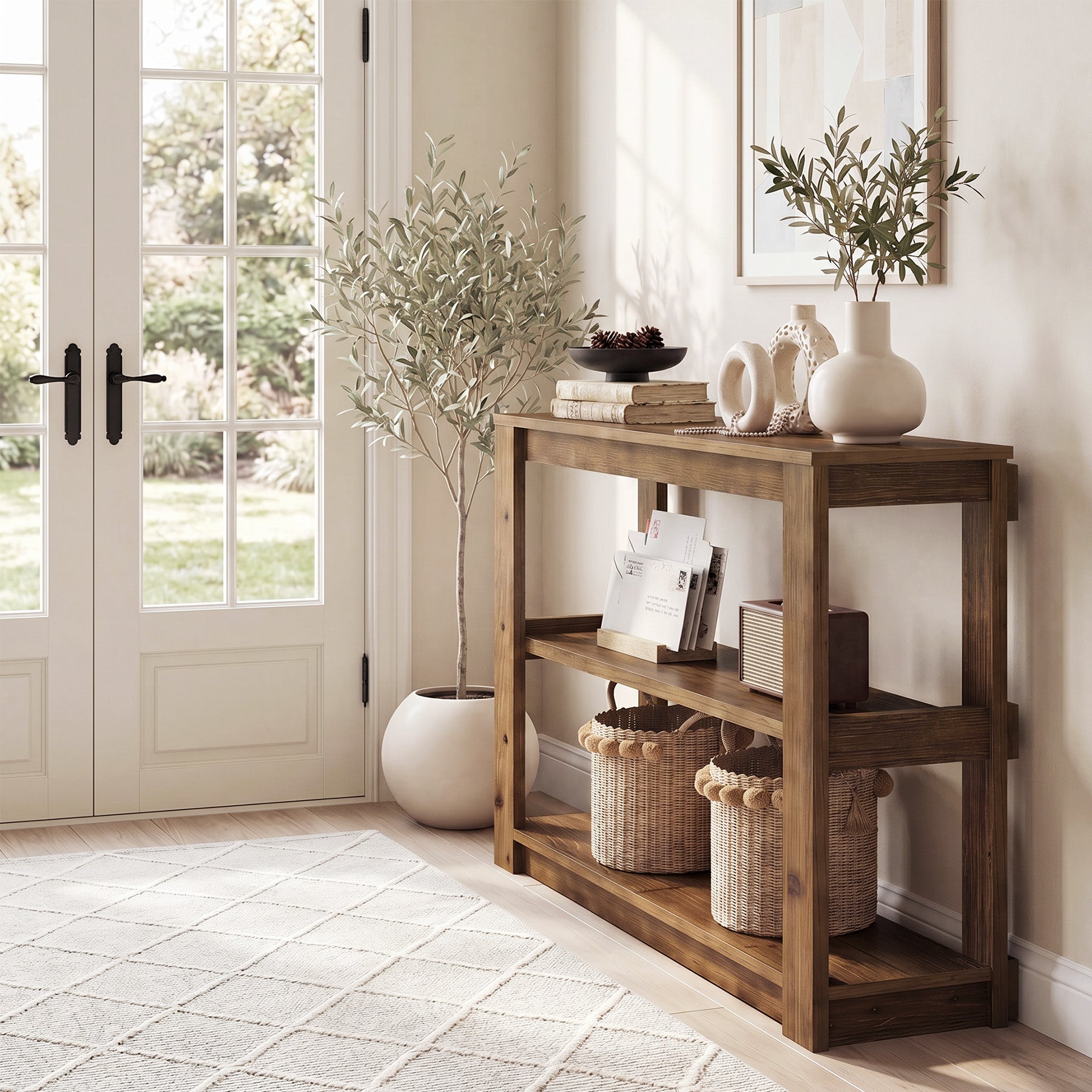 Tribesigns 41.3 Inch Solid Wood Console Table with 3-Tier Storage, Farmhouse Hallway Table