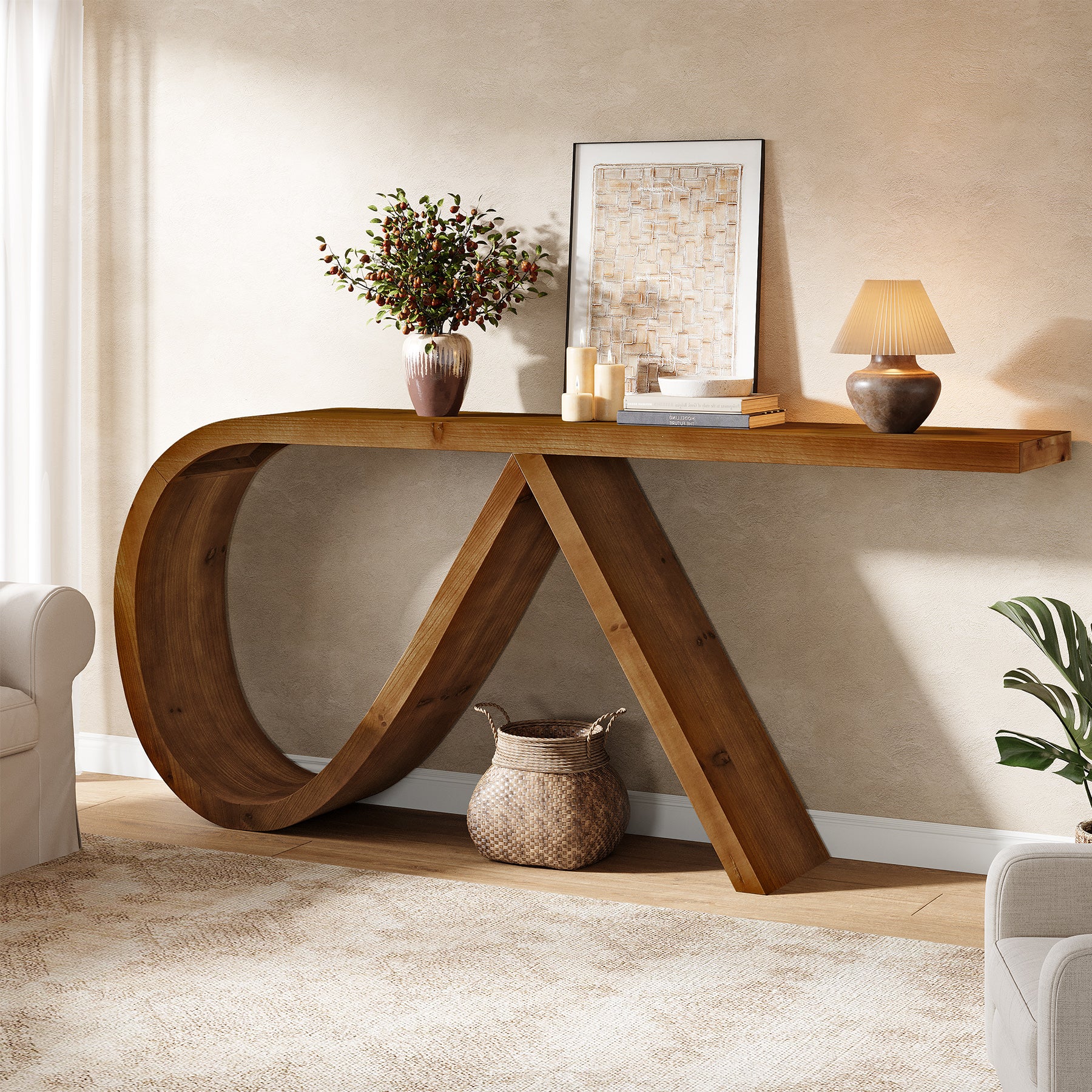 Tribesigns 57-Inch Curved Console Table, Solid Wood Sofa Table for Hallway