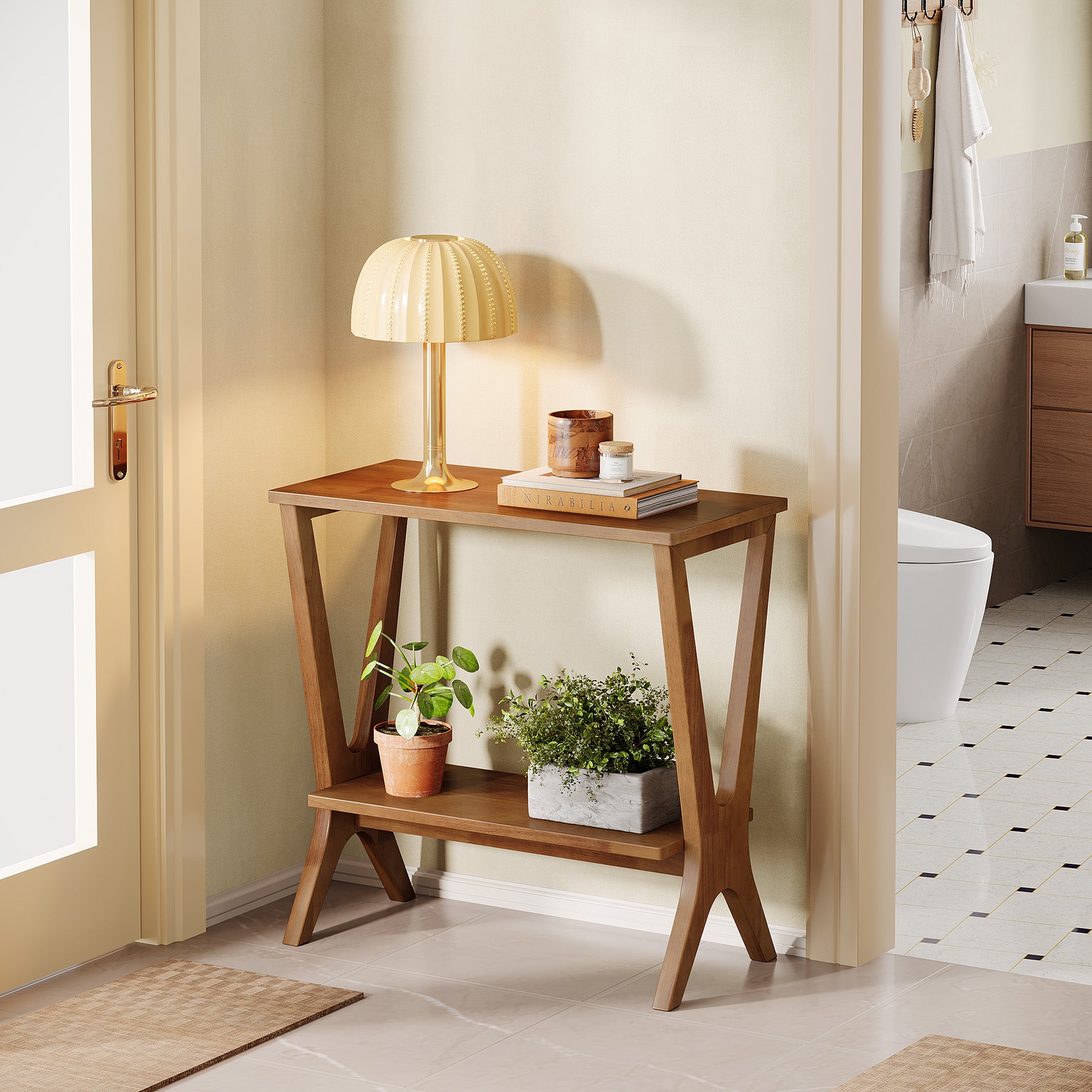Tribesigns 23.62-Inch Narrow End Table, 2-Tier Solid Wood Side Table with Storage Shelves for Living Room
