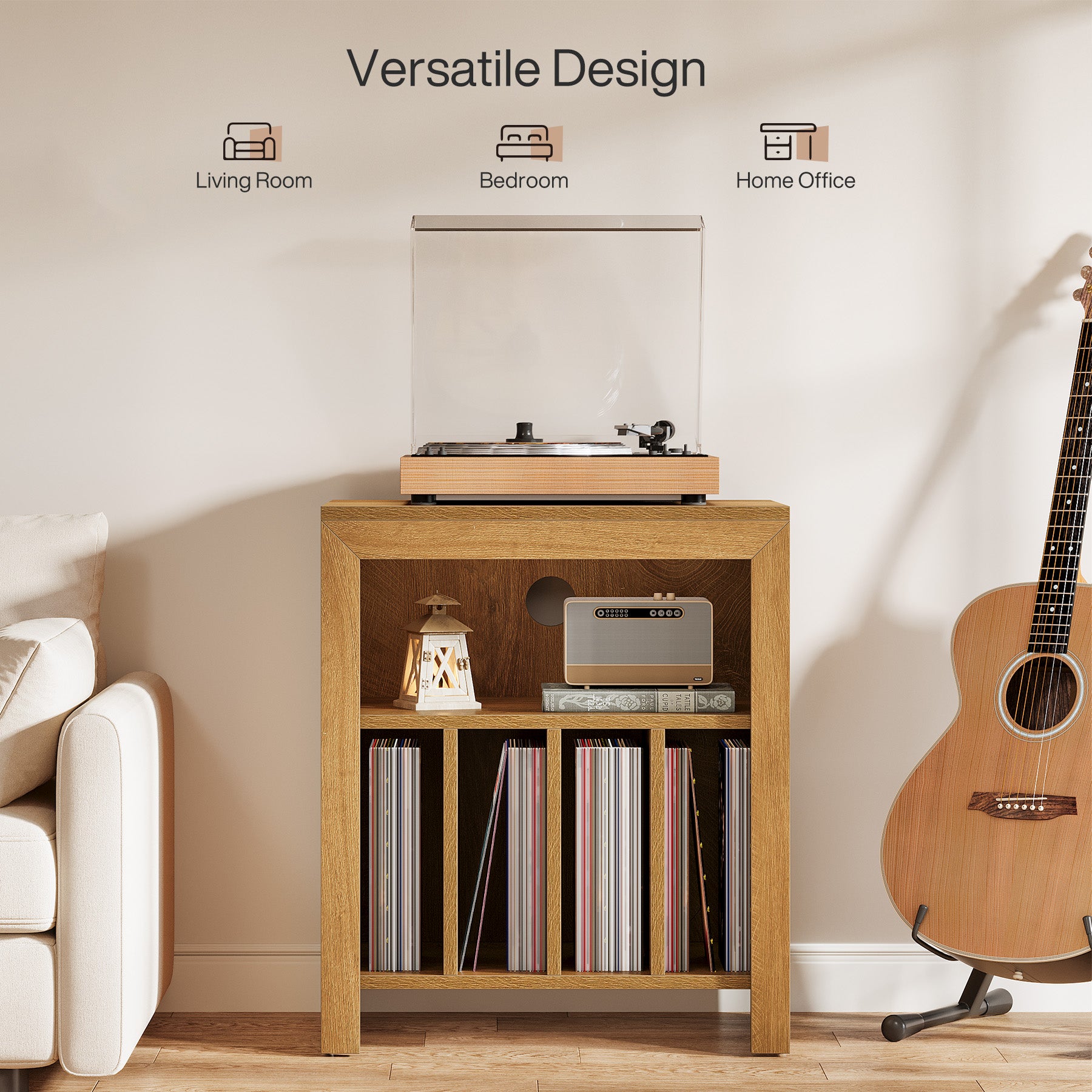 Tribesigns Industrial Record Player Cabinet with Wheels, Vinyl CD Media Storage Side Table