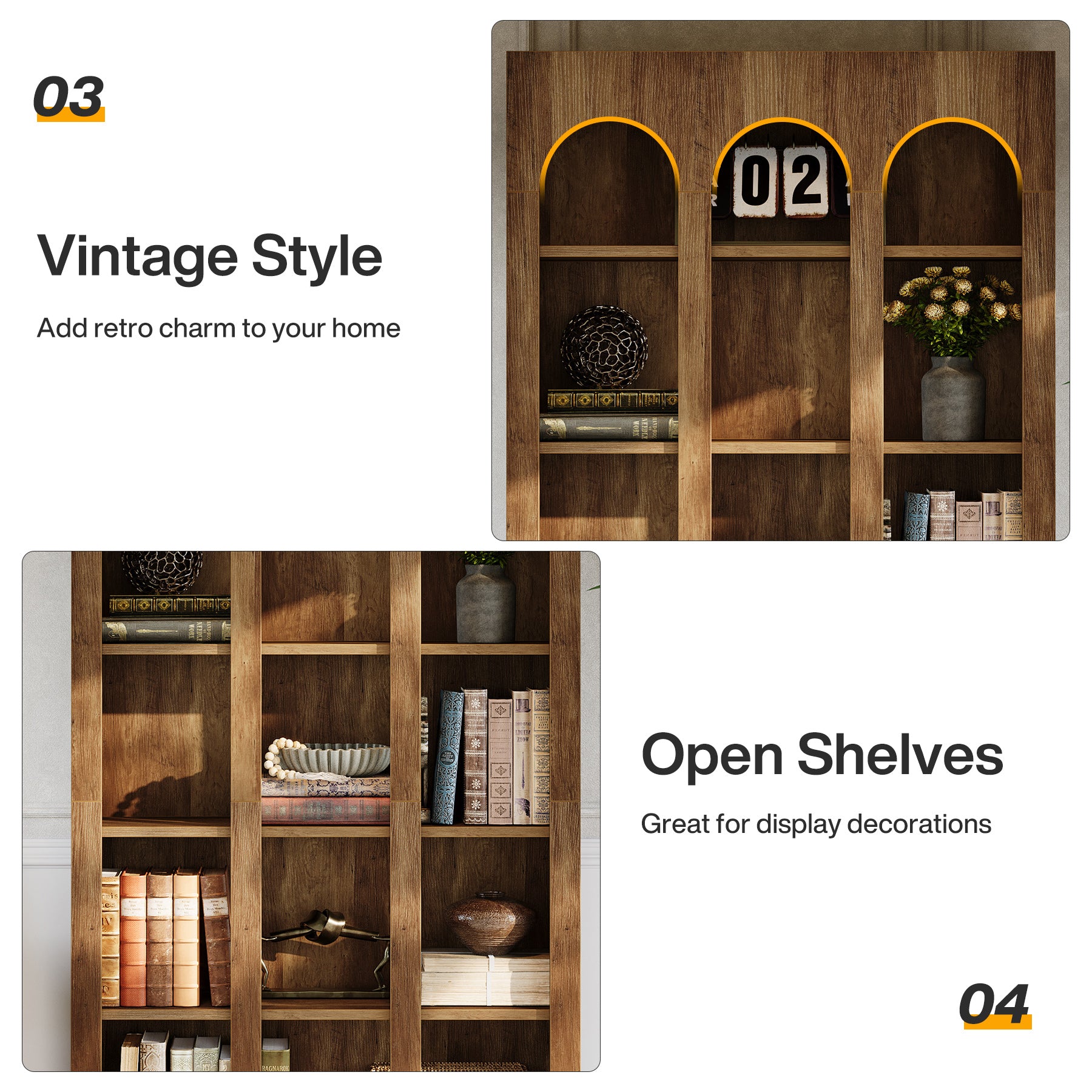 Tribesigns 70.87-Inch 5-Tier Arched Bookcase, Mid Century Modern Tall Bookshelf with Open Shelves for Home Office