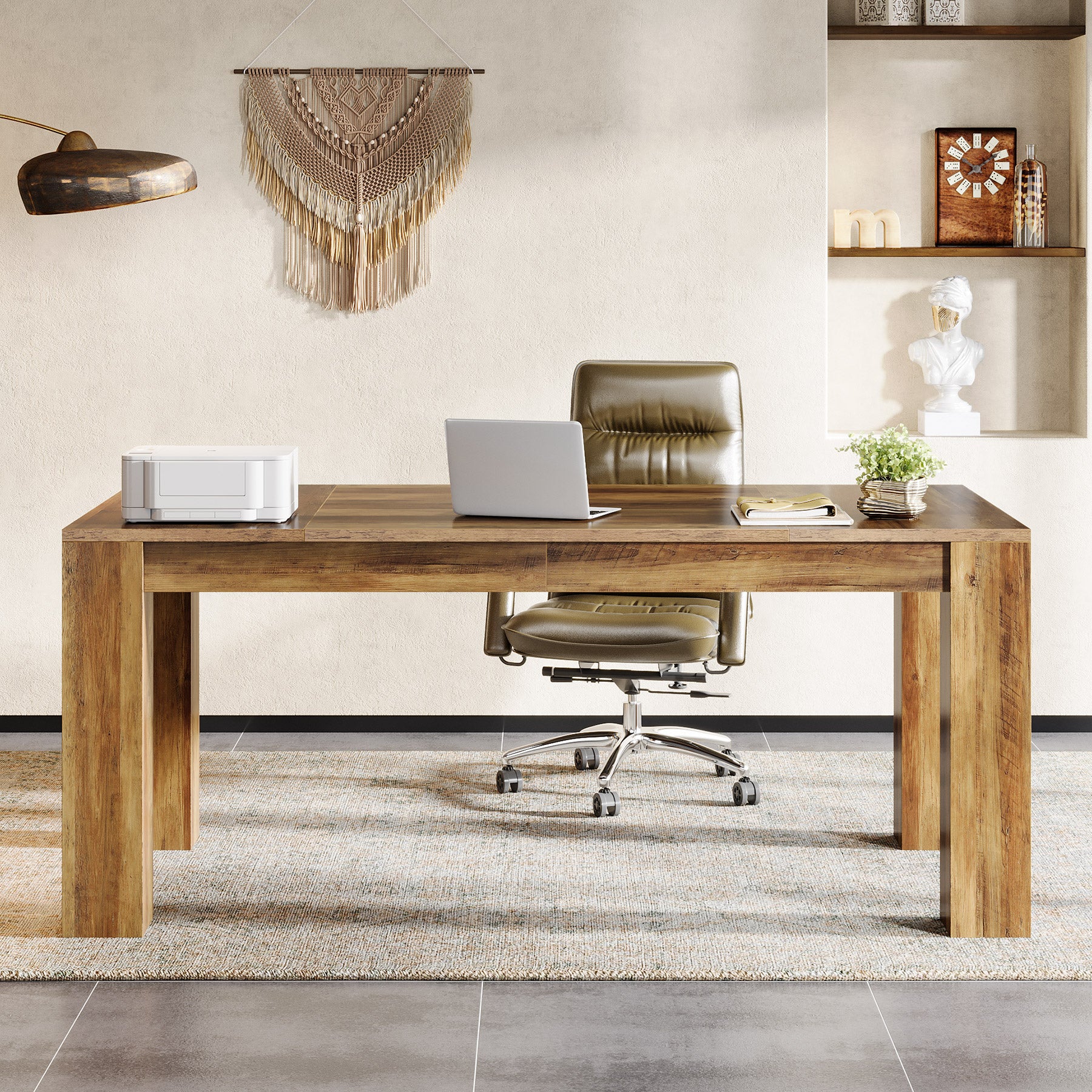 Tribesigns 63 Inch Executive Desk, Large Rustic Computer Desk with Spacious Workstation for Home Office