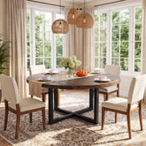 47.24 Inch Solid Wood Round Dining Table with Metal Cross Base, Farmhouse Kitchen Table for 4-6 3