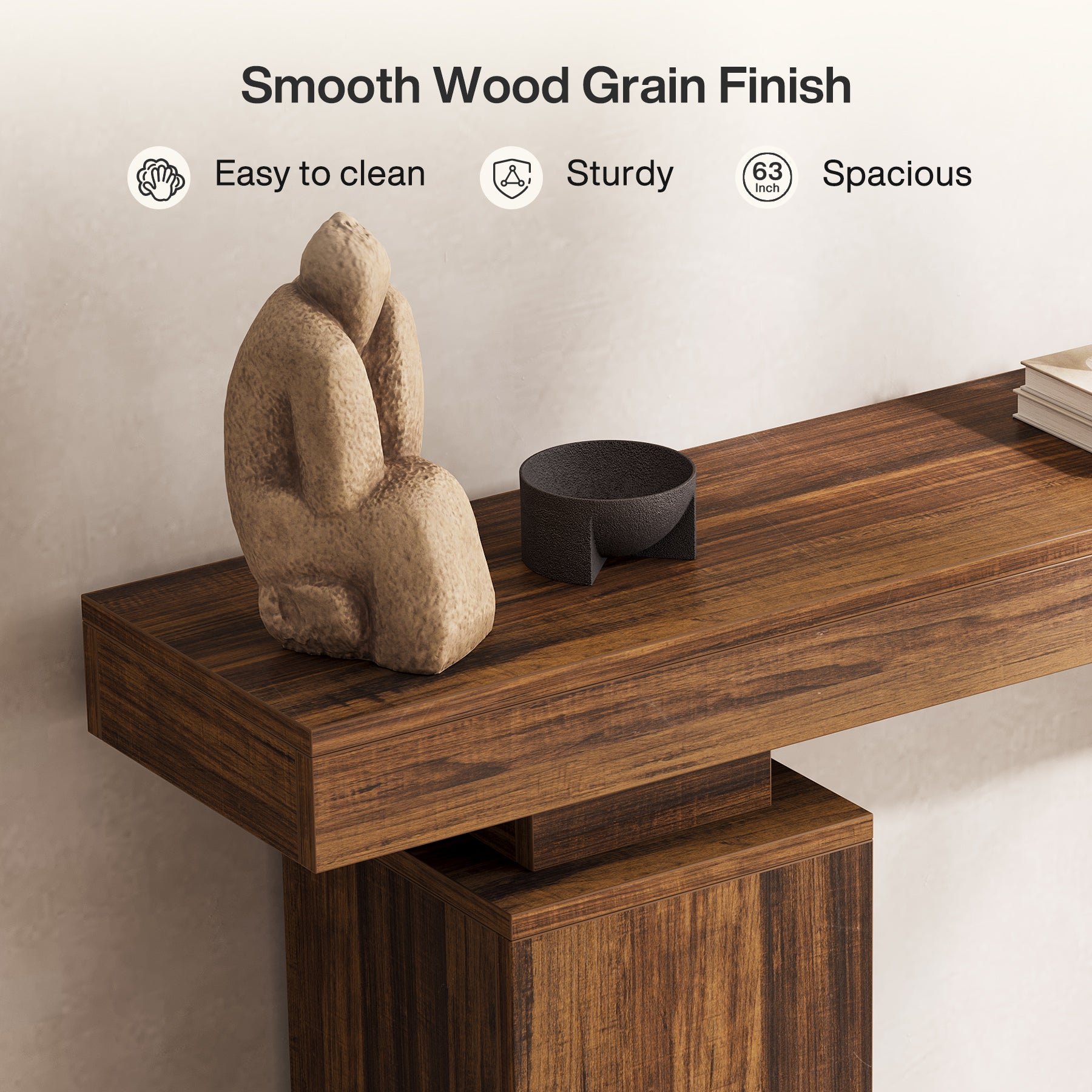 63 Inch Long Console Table for Entryway, Farmhouse Wooden Sofa Table for Living Room and Hallway