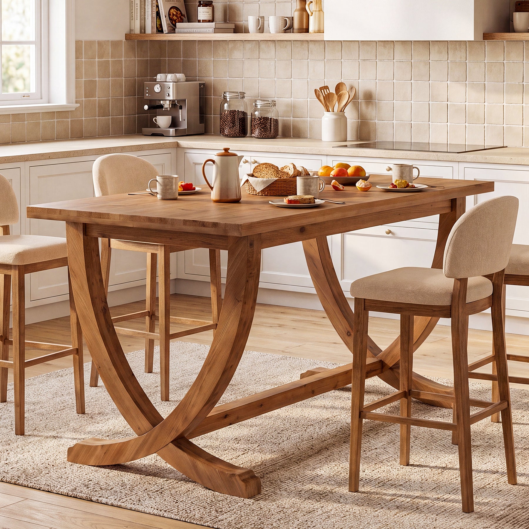 Tribesigns 59 Inch Solid Wood Counter Height Dining Table with Footrest, Farmhouse Bar Table for 4-6