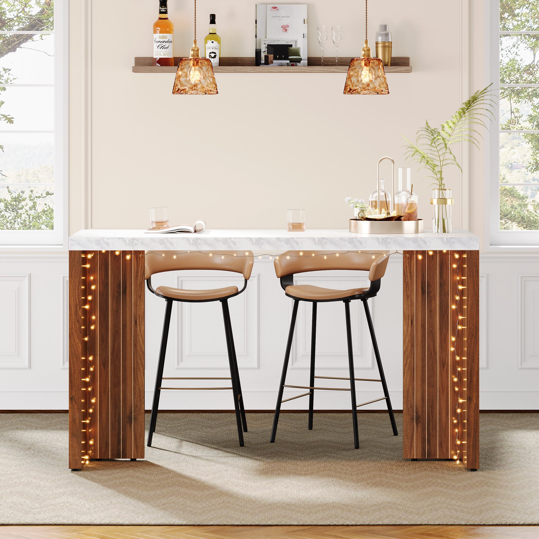 Tribesigns 55.12-Inch Bar Table with Faux Marble Top, Counter Height Pub Table for Kitchen