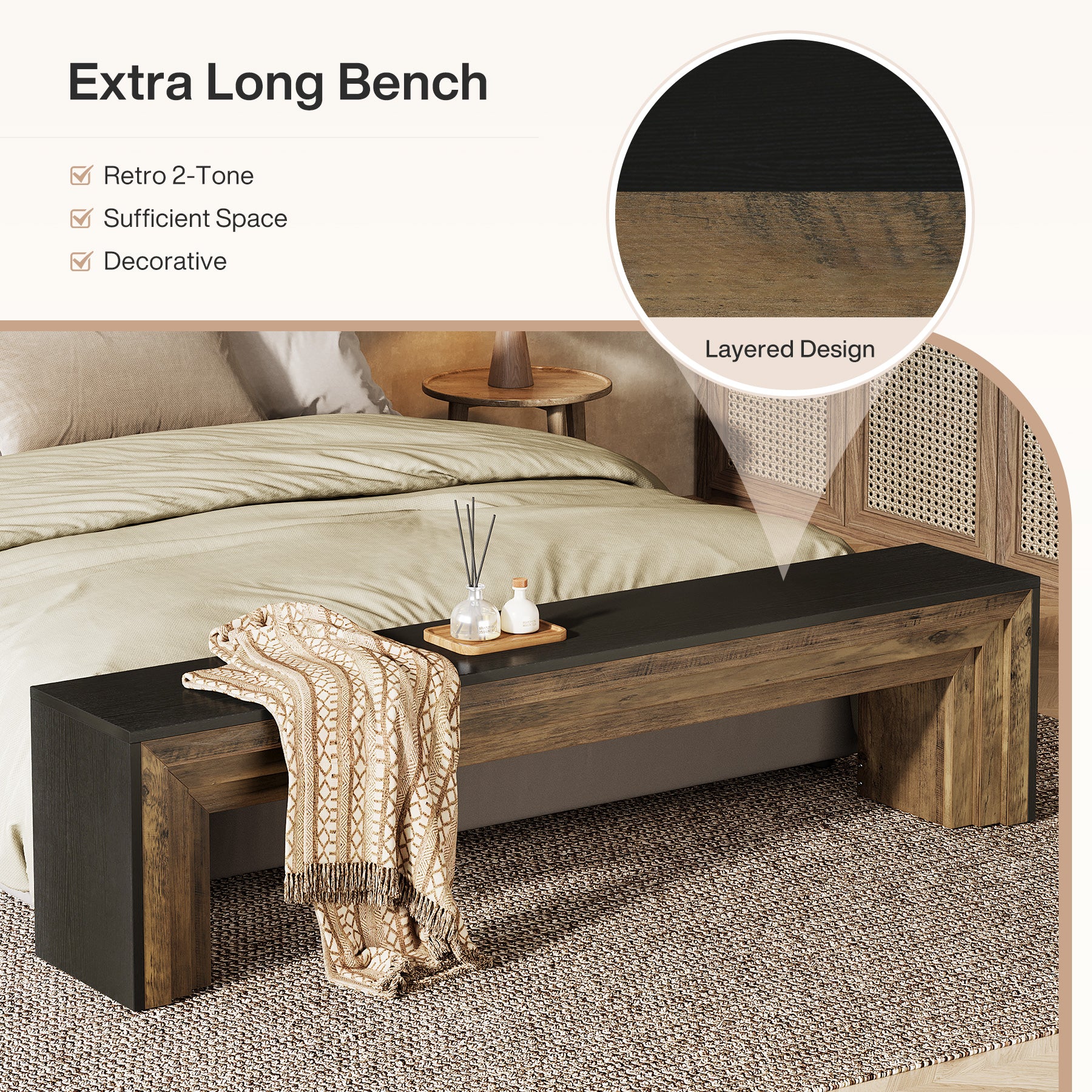 Tribesigns 70.9 Inch Extra Long Shoe Storage Bench, Modern Wooden Entryway Bench for Hallway