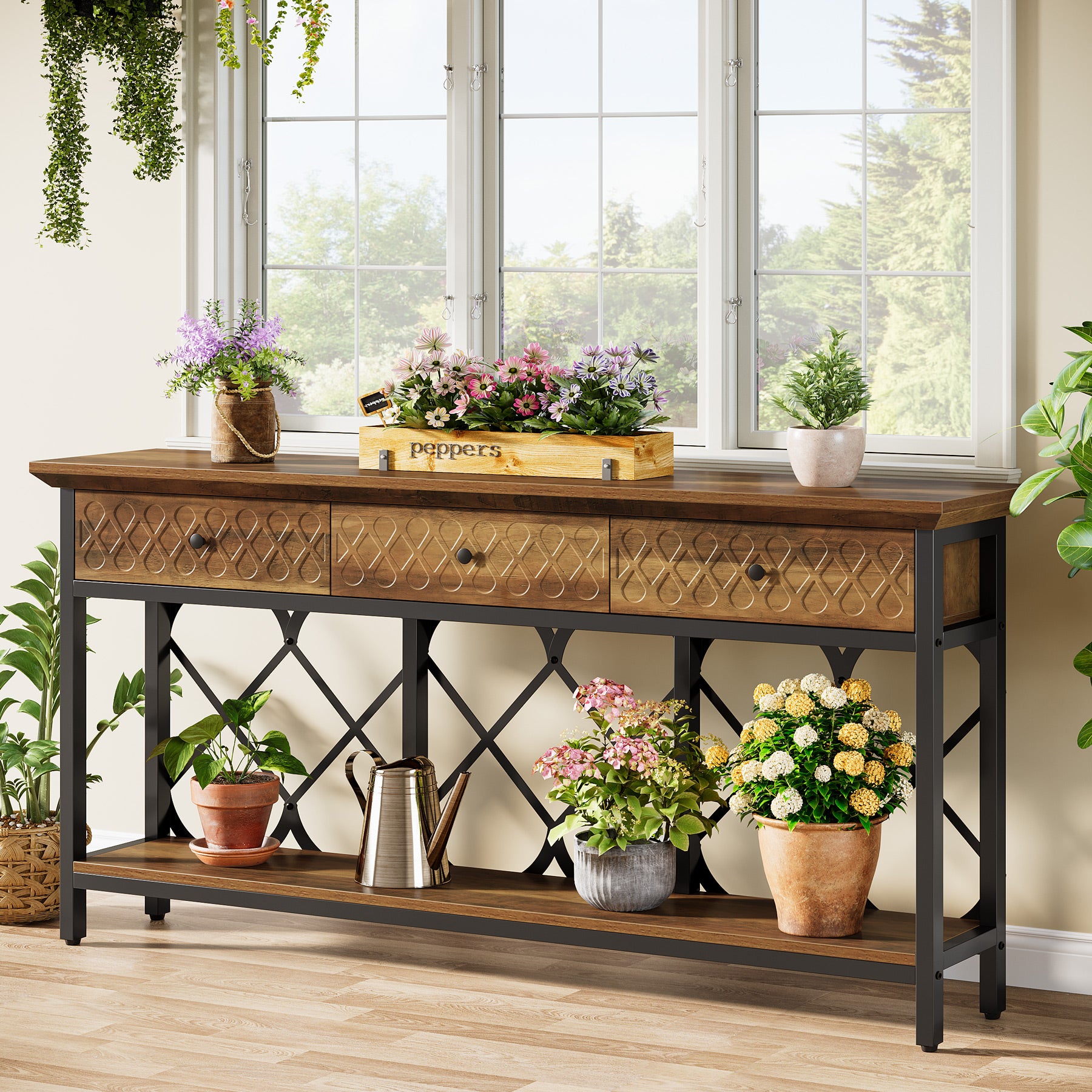 Tribesigns 70.86-Inch Extra Long Console Table with 3 Drawers and Storage Shelf, Industrial Narrow Sofa Table for Living Room Entryway and Hallway
