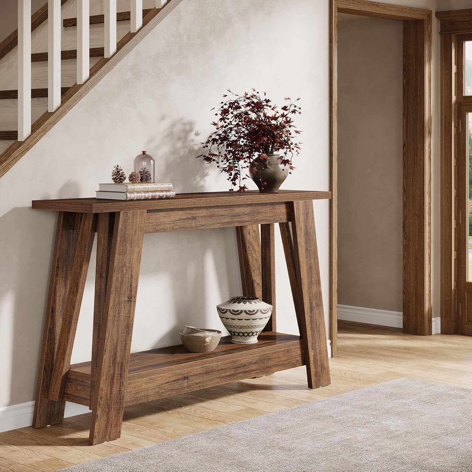 41.3" Rustic Farmhouse Console Table - 2-Tier Narrow Entryway Table with Storage