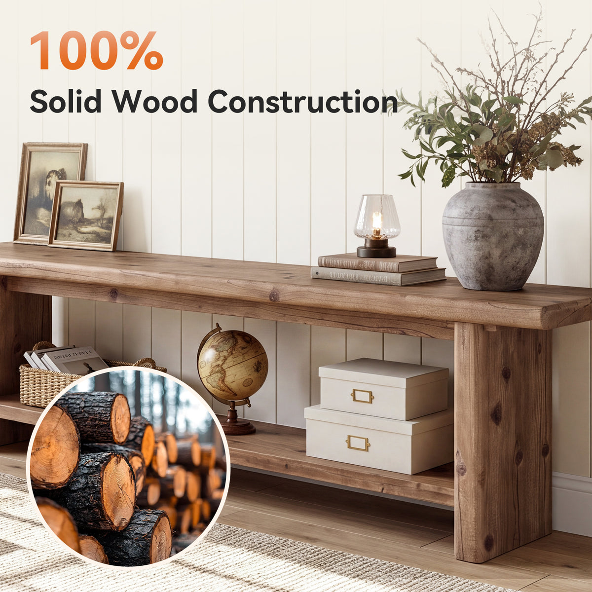Tribesigns 71 Inch Solid Wood TV Stand with 2-Tier Storage and Farmhouse Design, Media Console for 55-85 Inch TVs