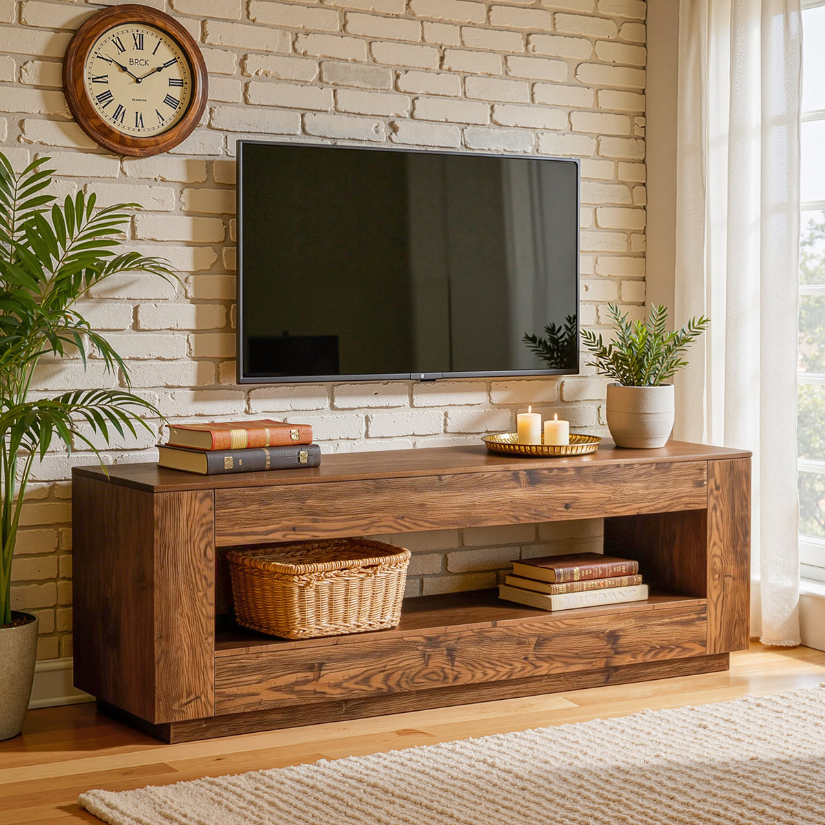 Tribesigns 70.86 Inch Solid Wood TV Stand with 2-Tier Storage Shelf, Extra Long Media Console for Living Room