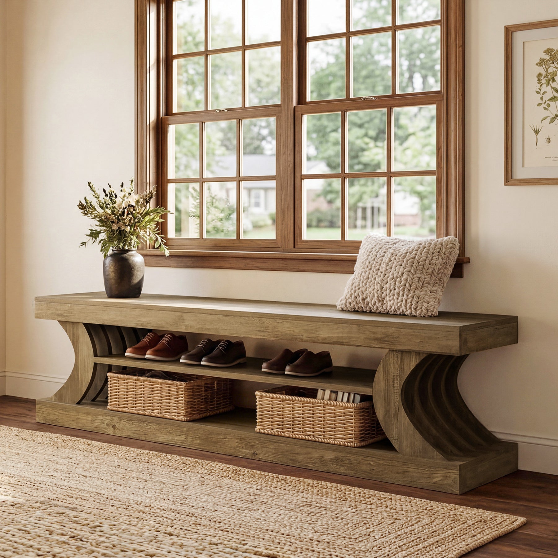 Tribesigns 63-Inch Entryway Shoe Bench with Open Storage, 3-Tier Bed Bench for Bedroom and Hallway