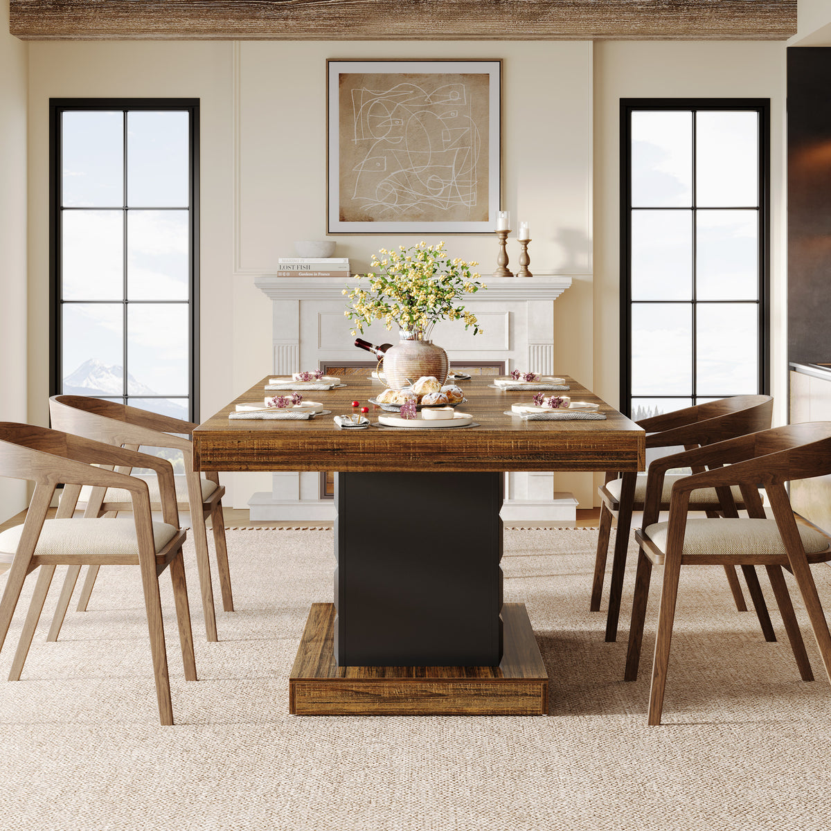 Tribesigns 63 Inch Rectangular Dining Table for 4-6, Modern Farmhouse Kitchen Table with Geometric Pedestal Base