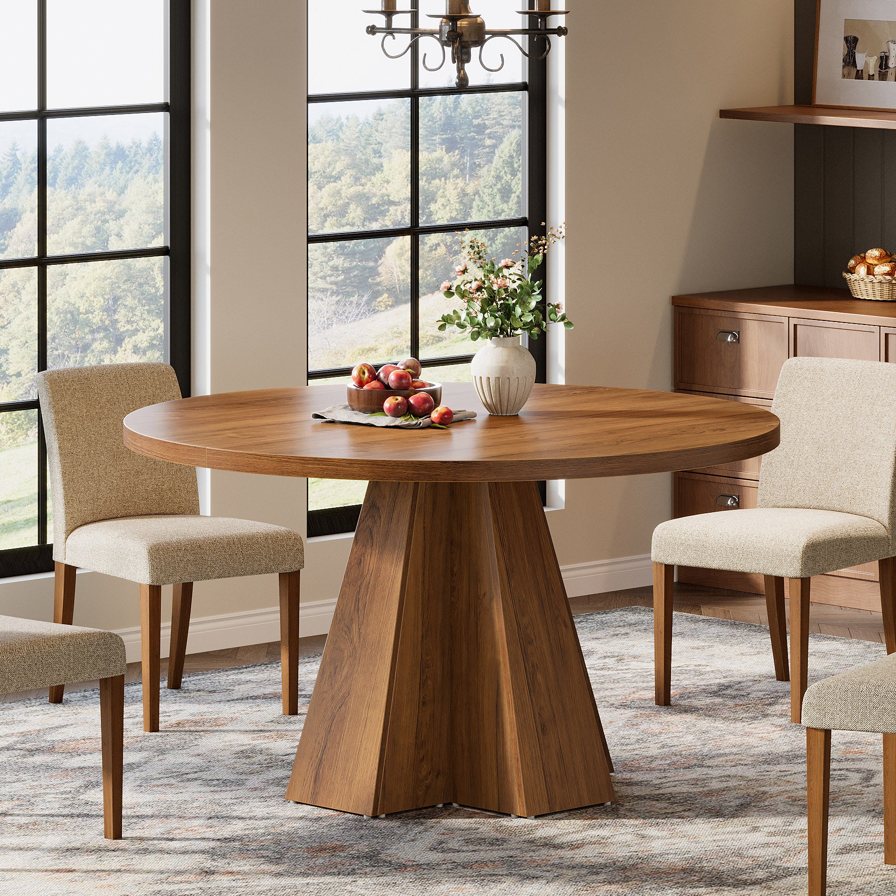 Tribesigns 47-Inch Round Dining Table, Sturdy Base with Thickened Top for Kitchen and Dining Room