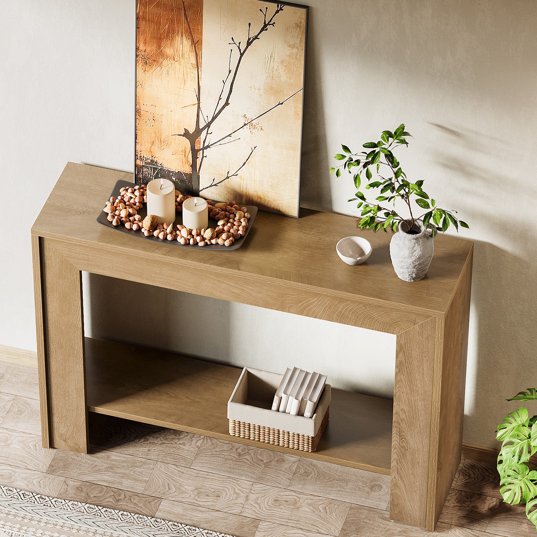 Tribesigns 41.3-Inch Farmhouse Console Table with 2-Tier Open Storage, Narrow Entryway Sofa Table for Living Room Hallway and Foyer