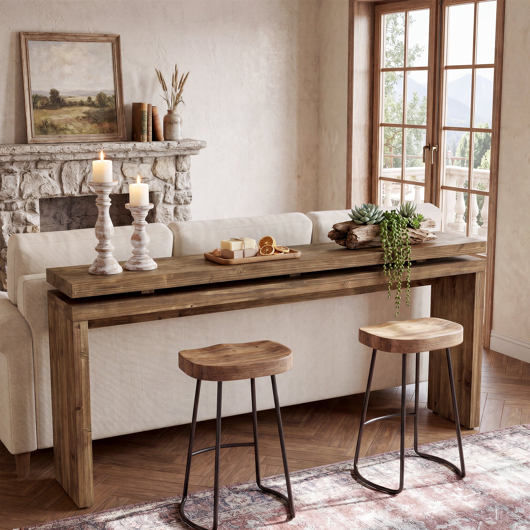 Tribesigns 63-Inch Solid Wood Console Table with Double-Layer Top, Farmhouse Sofa Table for Entryway Hallway and Behind Couch