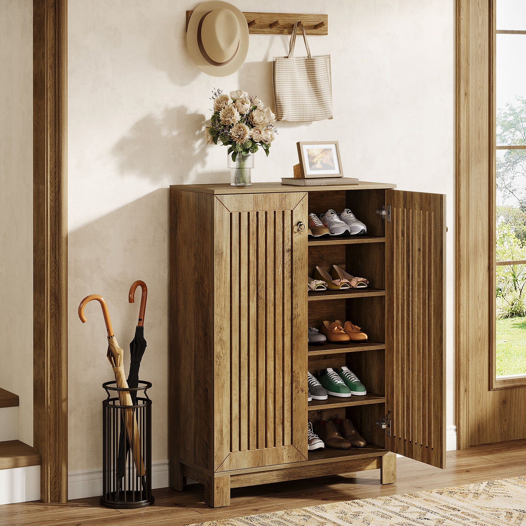 Tribesigns 43.3-Inch Shoe Cabinet with 5-Tier Storage, Wooden Entryway Organizer for Up to 24 Pairs