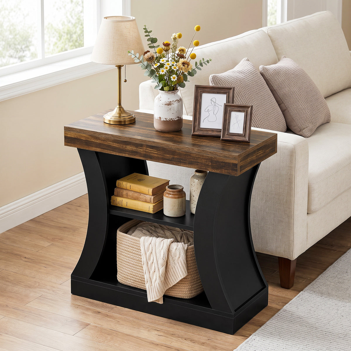 Tribesigns 23.6 Inch End Table with 3-Tier Storage Shelves, Modern Side Table for Living Room