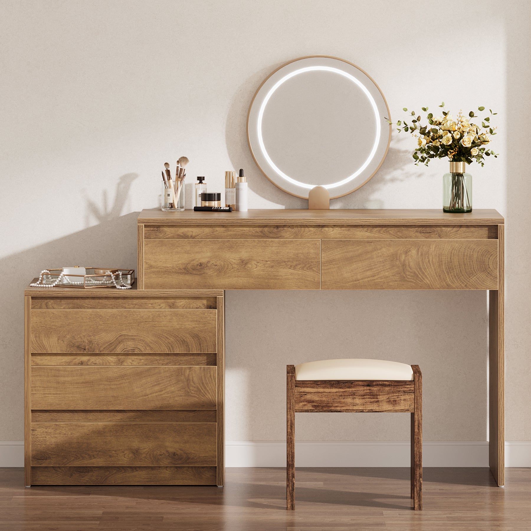 63-Inch Makeup Vanity Desk with 5 Drawers, Modern Dressing Table with Cabinet
