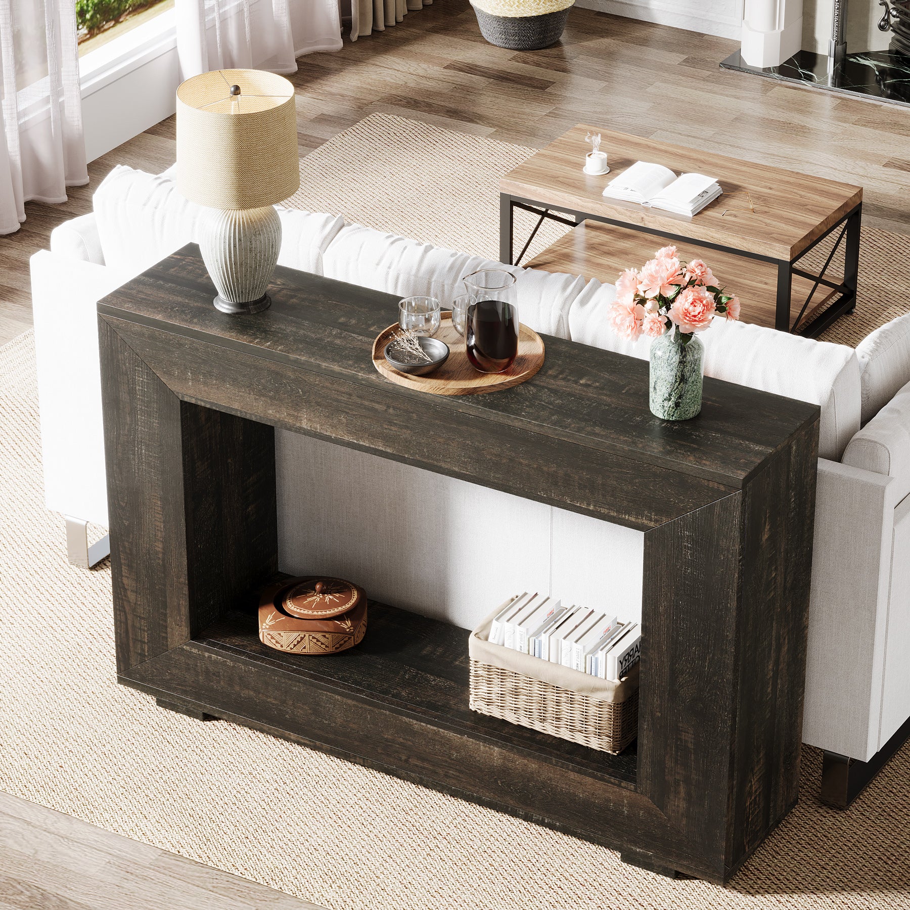 Tribesigns 47-Inch Farmhouse Console Table, Industrial Storage Accent Table