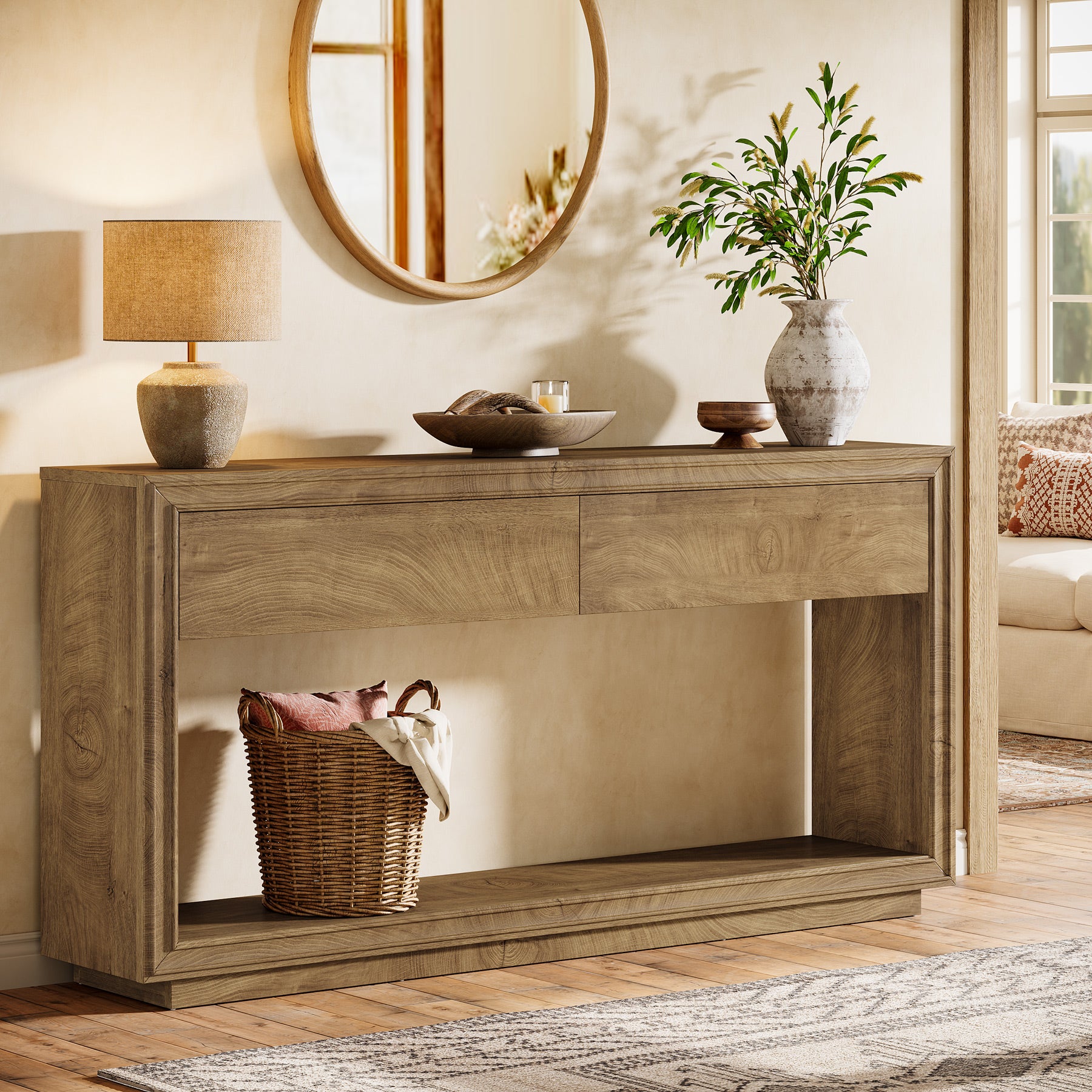 Tribesigns 63-Inch Console Table with 2 Drawers, Farmhouse Entryway Table with Storage for Hallway