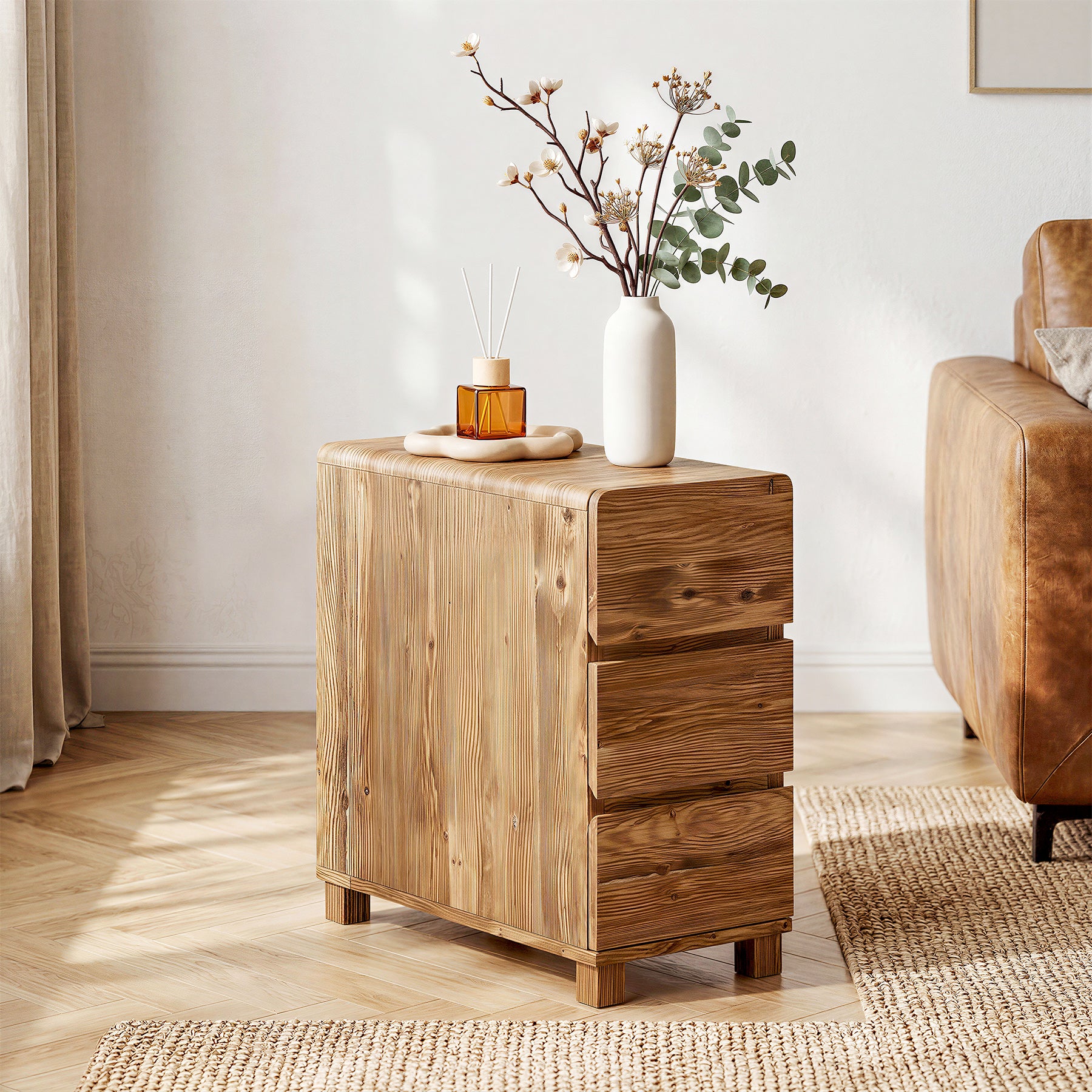 Tribesigns 23.62-Inch Solid Wood Side Cabinet, 3-Drawer Narrow End Table for Living Room Bedroom and Small Spaces
