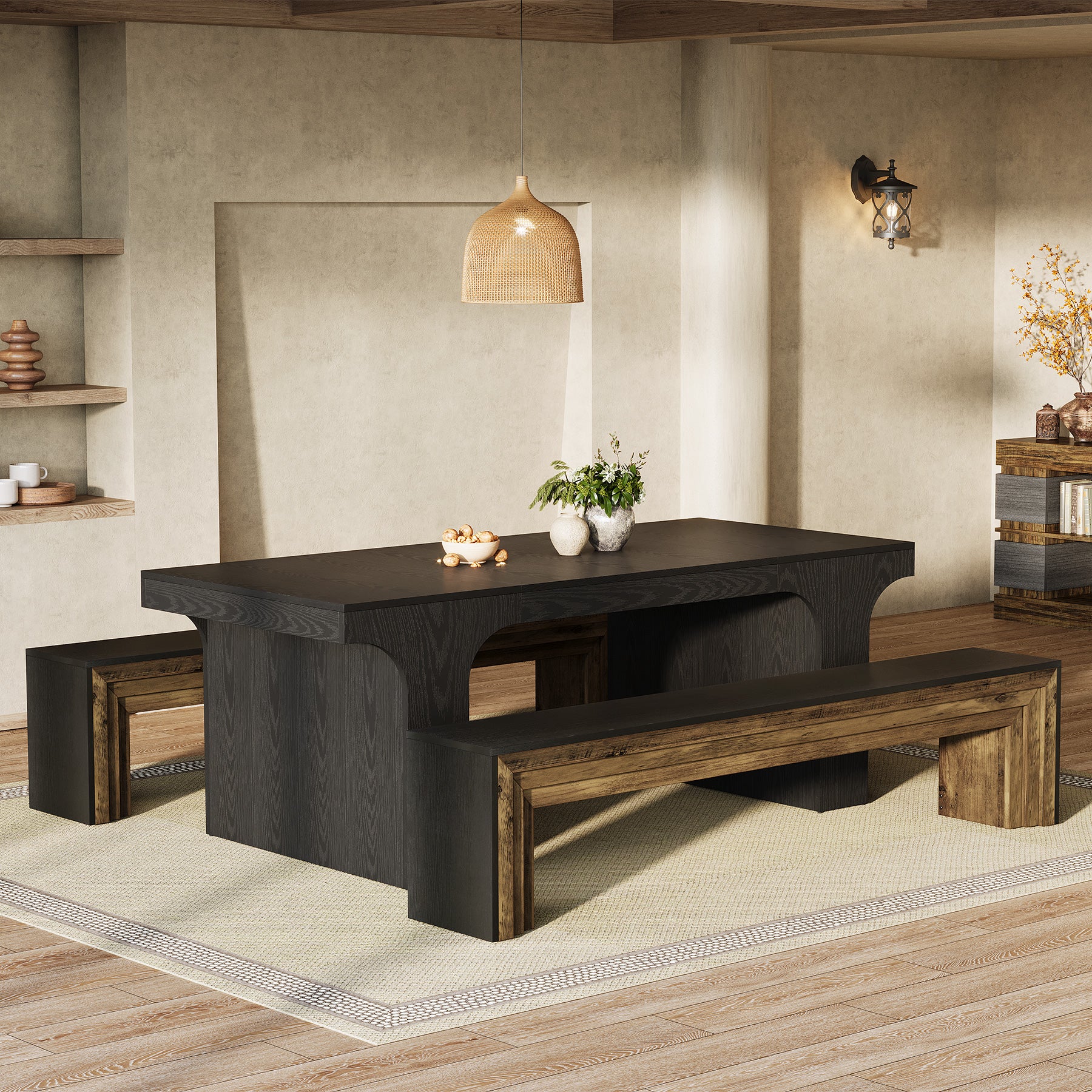 70.9 Inch Extra Long Dining Bench, Farmhouse Wooden Kitchen Bench with 440 lb Capacity for Dining Room