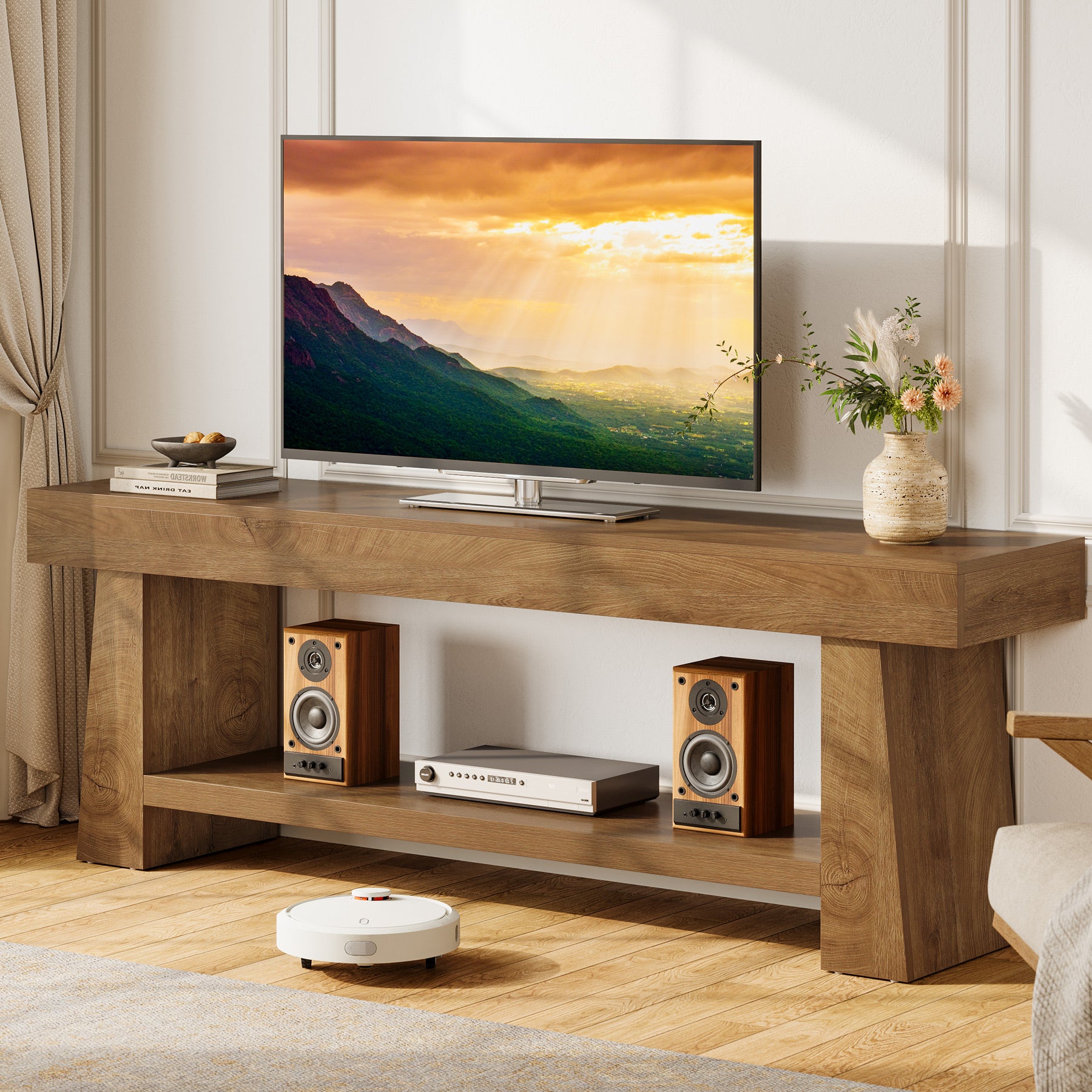 Tribesigns 63-Inch Farmhouse TV Stand with 2-Tier Storage, Media Console for Living Room or Bedroom