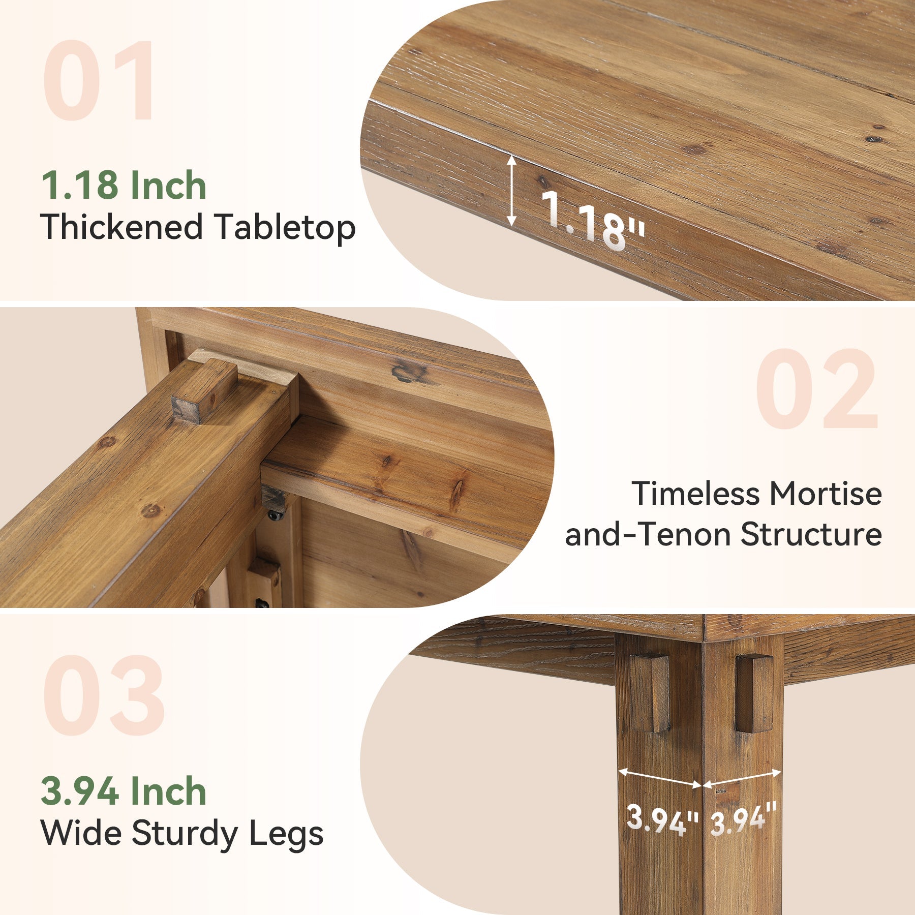 63-Inch Solid Wood Executive Desk with Thick Top, Farmhouse Computer Desk for Home Office