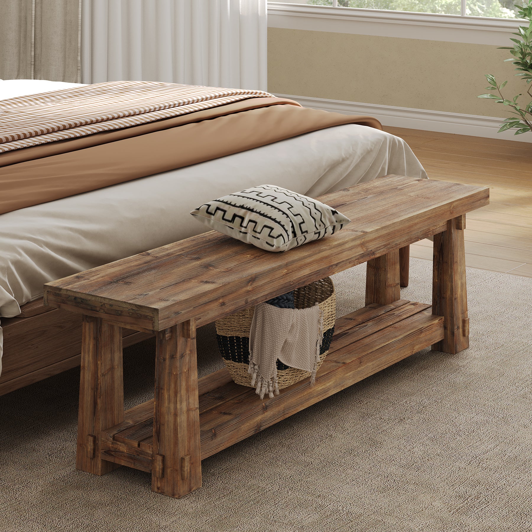 Tribesigns 55-Inch Shoe Storage Bench, Solid Wood Entryway Bench for Hallway