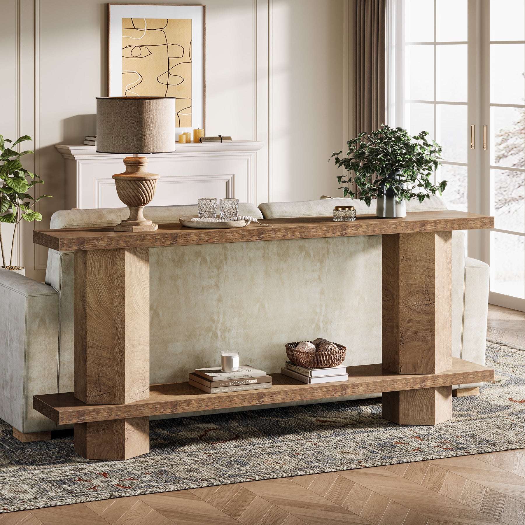 70.87-Inch Wooden Console Table for Entryway, Long Sofa Table Behind Couch