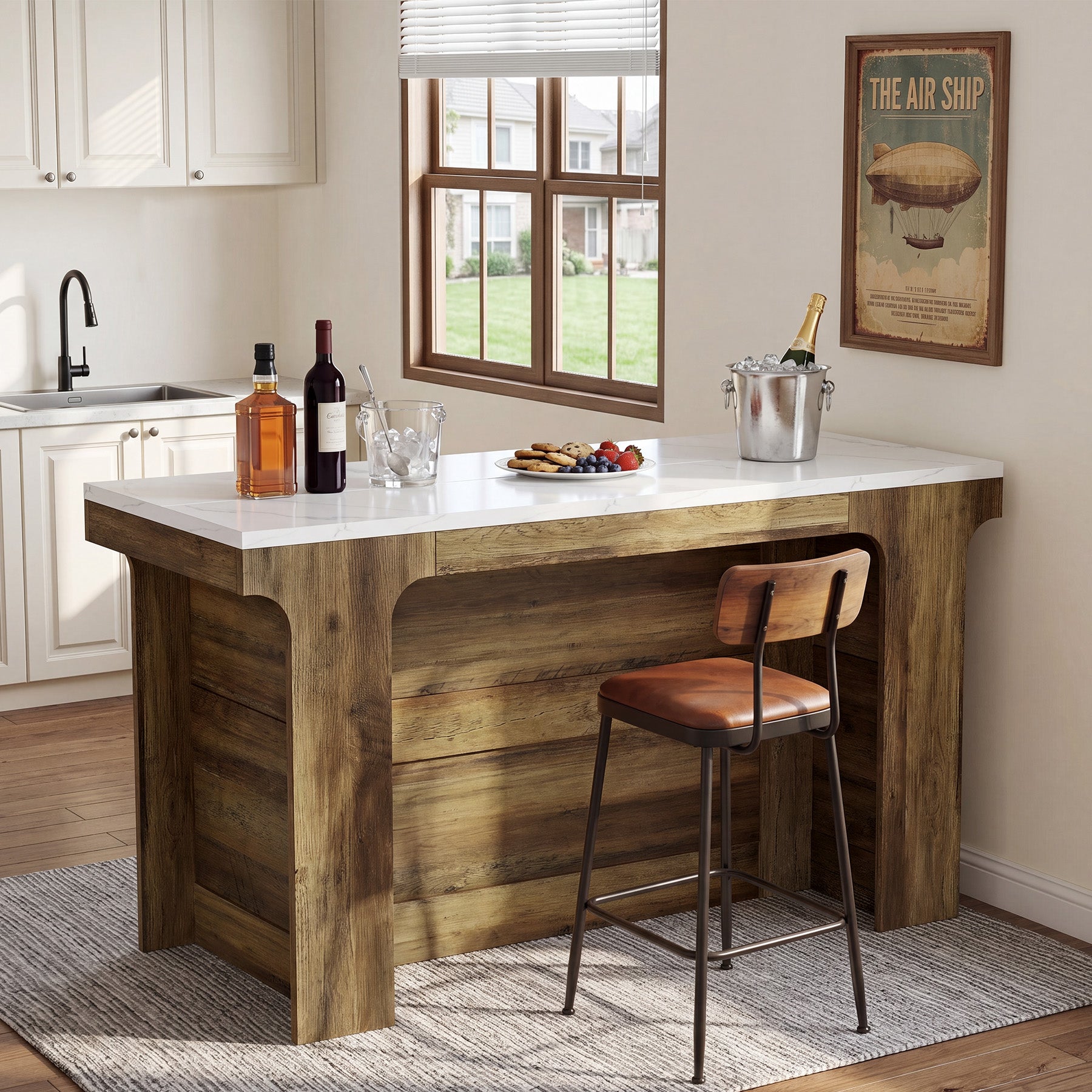 Tribesigns 59-Inch Bar Table with Faux Marble Top, Counter Height Table for Kitchen and Bistro