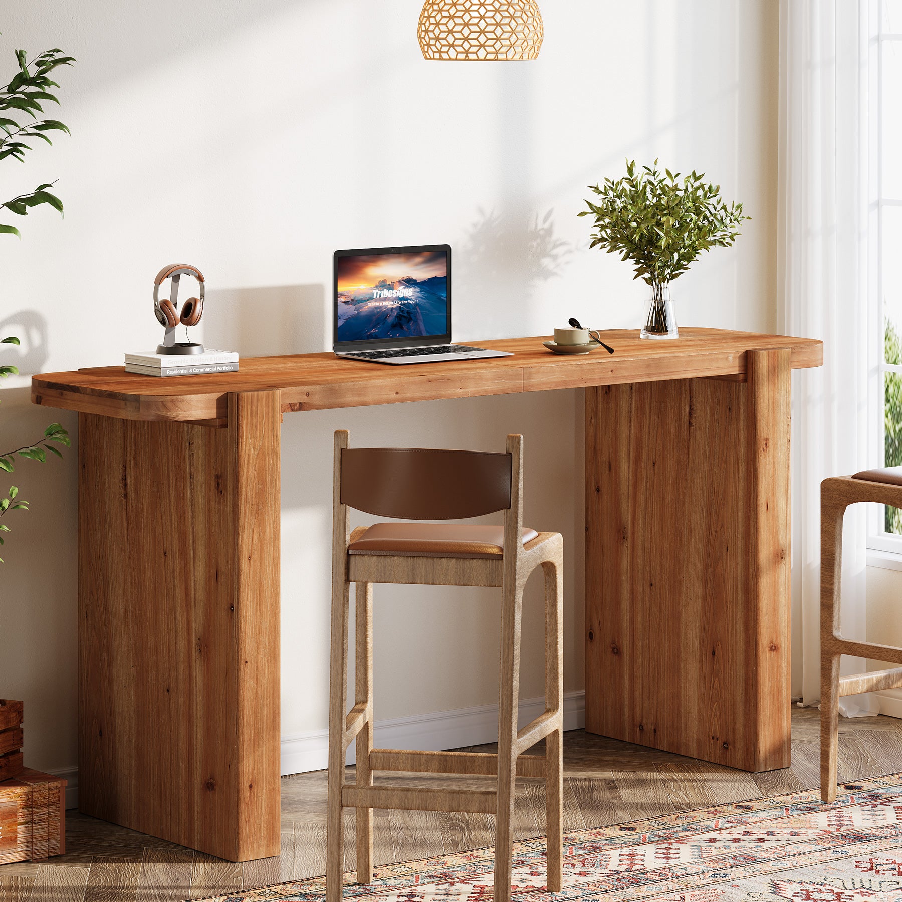 Tribesigns 63-Inch Solid Wood Bar Table, Counter Height Pub Table for Kitchen and Dining Room