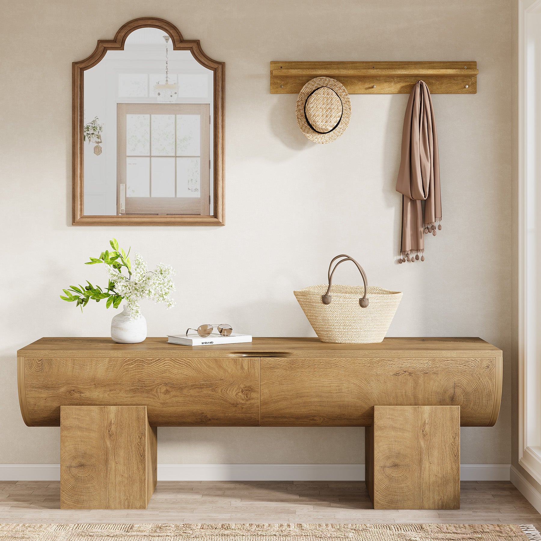 55.1-Inch Farmhouse Storage Bench with Flip-Top Storage and 2 Safety Hinges