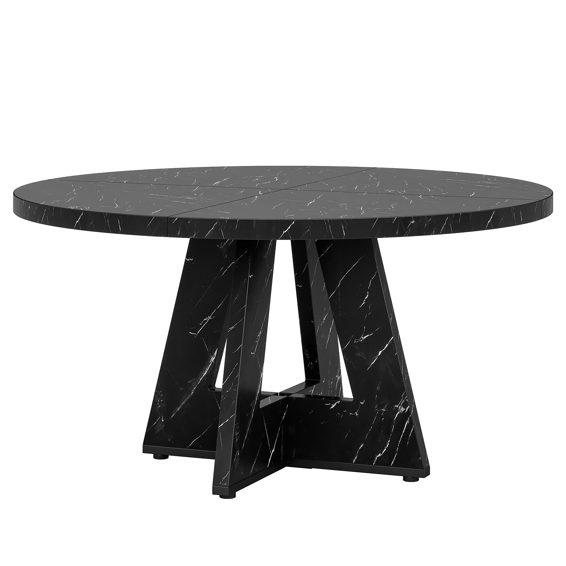 47-Inch Round Dining Table, Farmhouse Wood Kitchen Table for 4-6 with Cross Base