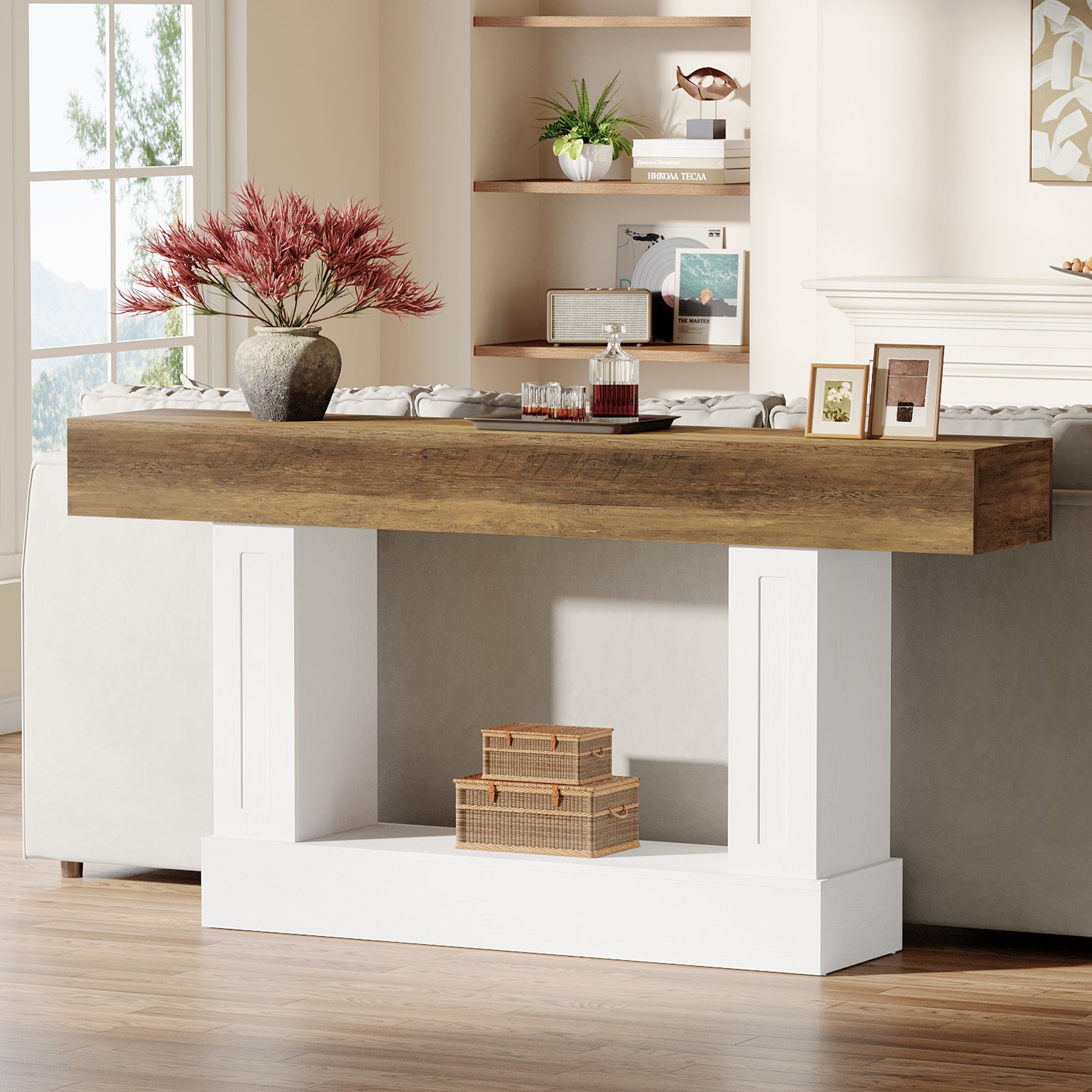 47.2-Inch Solid Wood Coffee Table with Rectangular Tabletop, Modern Center Table for Living Room