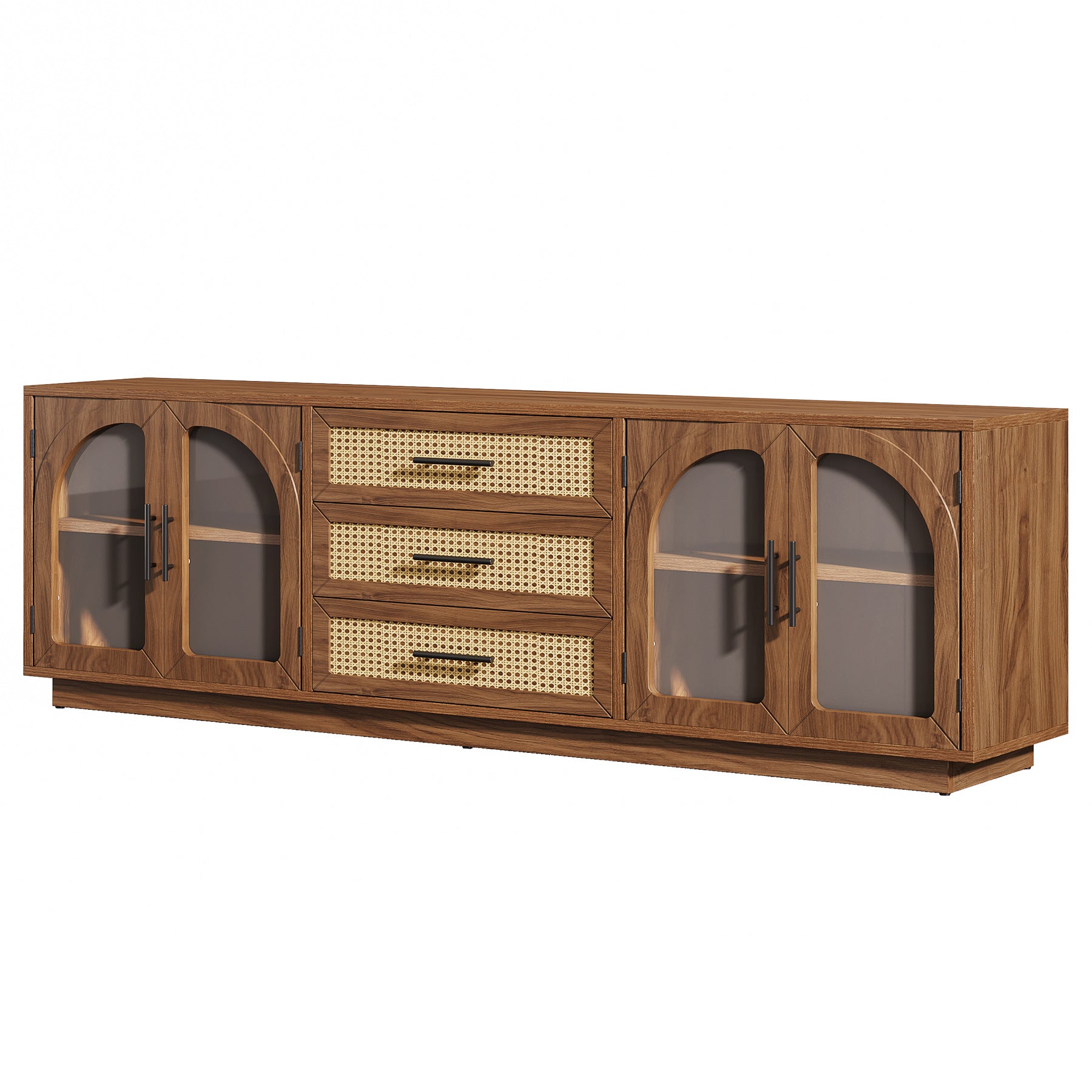 Tribesigns 71-Inch TV Stand with Rattan Drawers, Mid-Century Media Console for Living Room