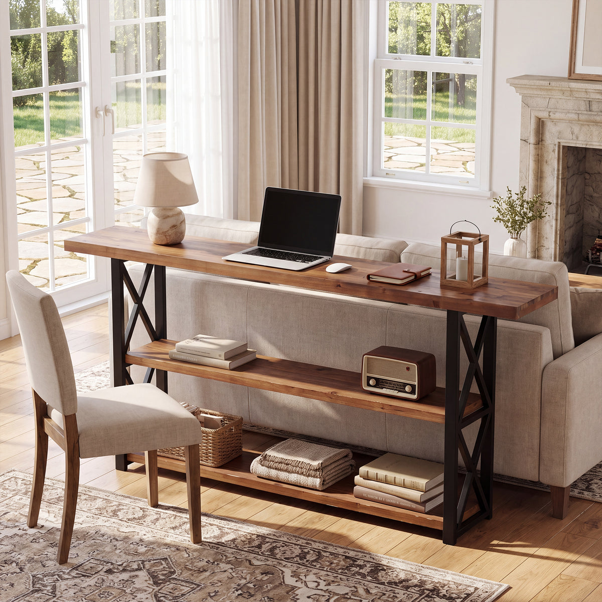 Tribesigns 63-Inch Narrow Console Table with 3-Tier Storage, Rustic Sofa Table for Hallway and Entryway
