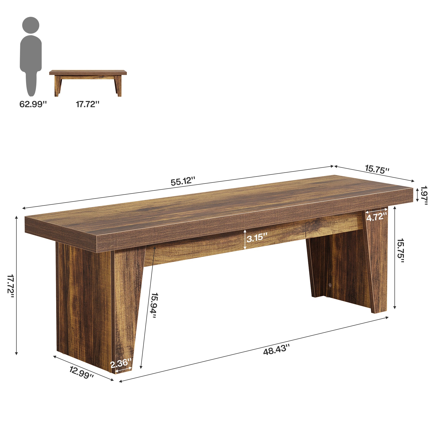 Tribesigns 55.12-Inch Wooden Entryway Bench, Farmhouse Long Bench with Storage Space