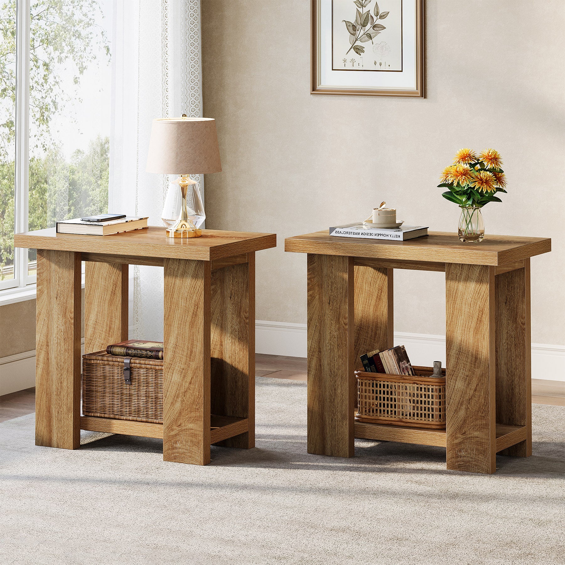 Tribesigns 27.6-Inch Wooden Side Table with 2-Tier Shelf, Farmhouse End Table for Small Spaces