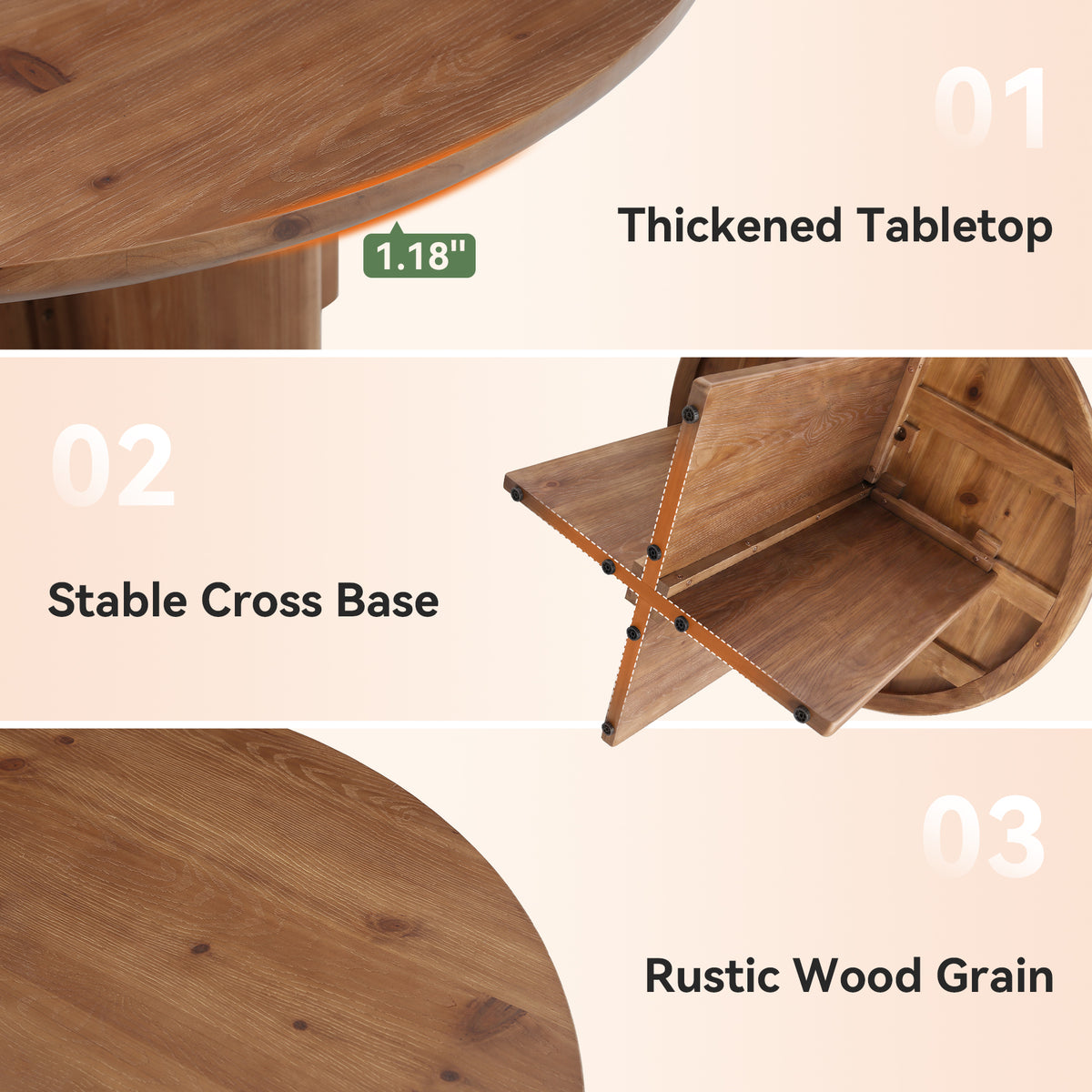 Tribesigns 47.2 Inch Round Solid Wood Dining Table for 4-6, Farmhouse Kitchen Table with Cross Pedestal Base