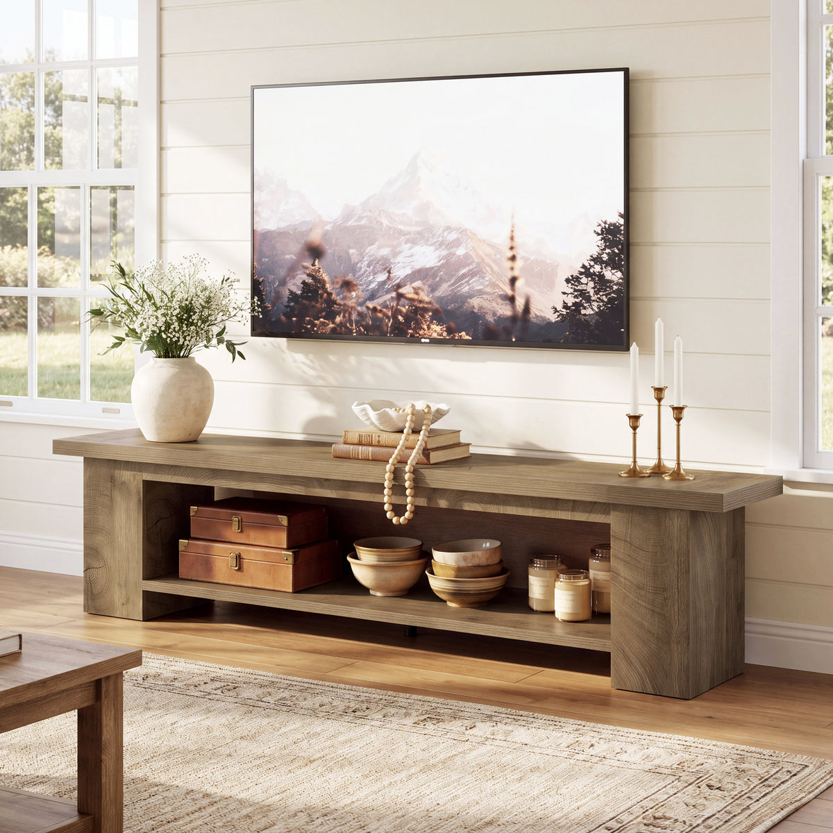 Tribesigns 86.6" Extra Long TV Stand with 2-Tier Storage, Media Console for 65-90" TVs