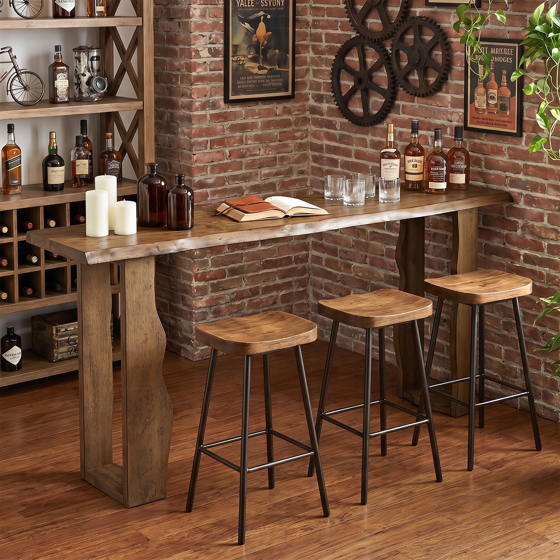 Tribesigns 70.9-Inch Solid Wood Bar Table, Extra Long Counter Height Pub Table with Wave Legs