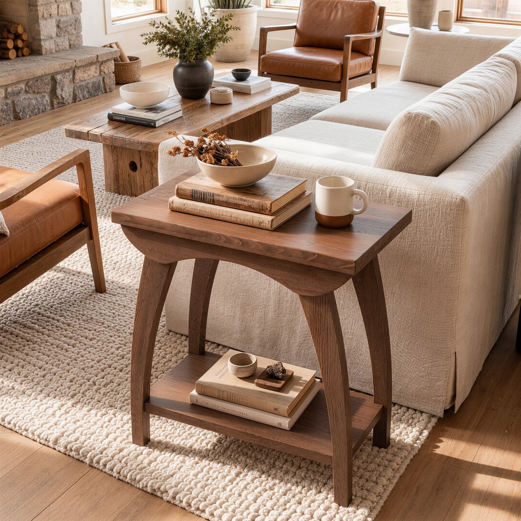 Tribesigns 23.62-Inch Solid Wood End Table with Lower Shelf, Farmhouse Side Table for Living Room
