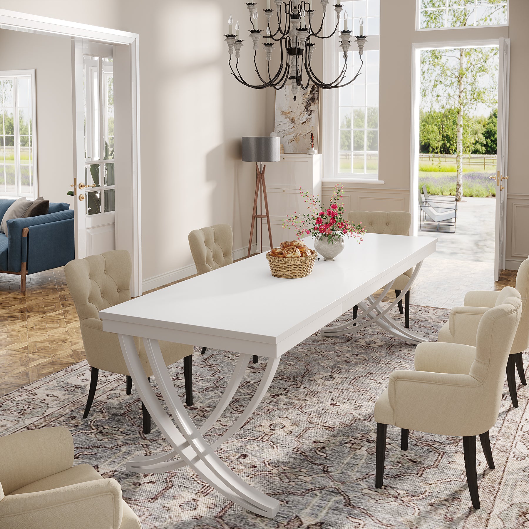 78-Inch Rectangular Dining Table for 6-8, Large Wood Farmhouse Table with Metal Legs