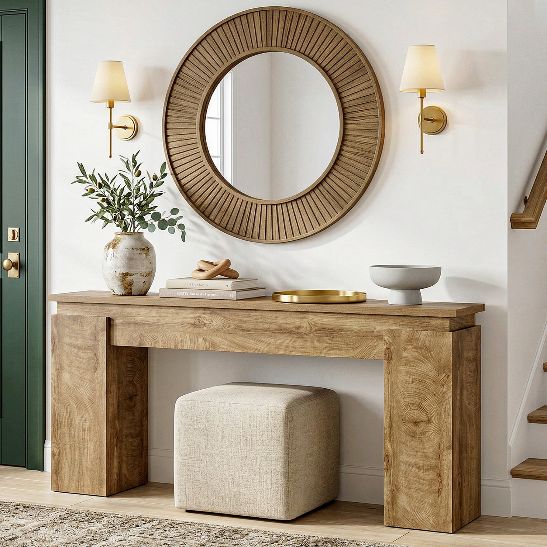63-Inch Console Table, Farmhouse Sofa Table with Open Storage