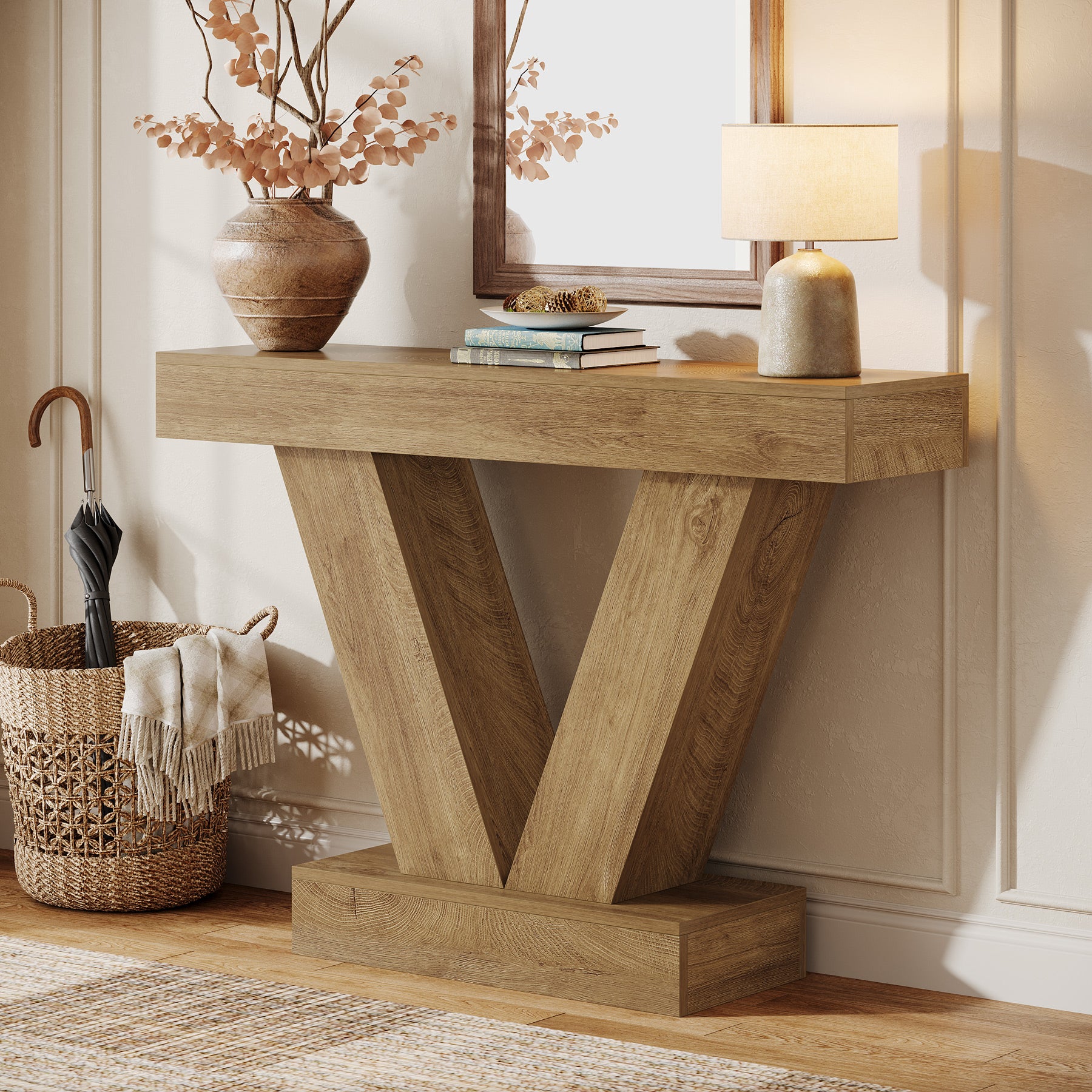 41-Inch Console Table with V-Shaped Legs, Brown Entryway and Sofa Table