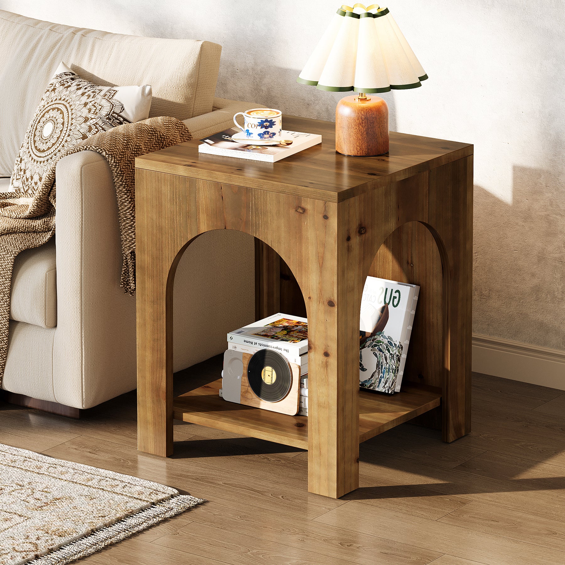 Tribesigns 19.69-Inch Farmhouse Side Table with Arch Design, Wooden End Table for Living Room