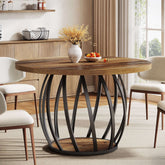4-6 People Farmhouse Dining Table, Wood Kitchen Table with Sturdy Metal Base 3